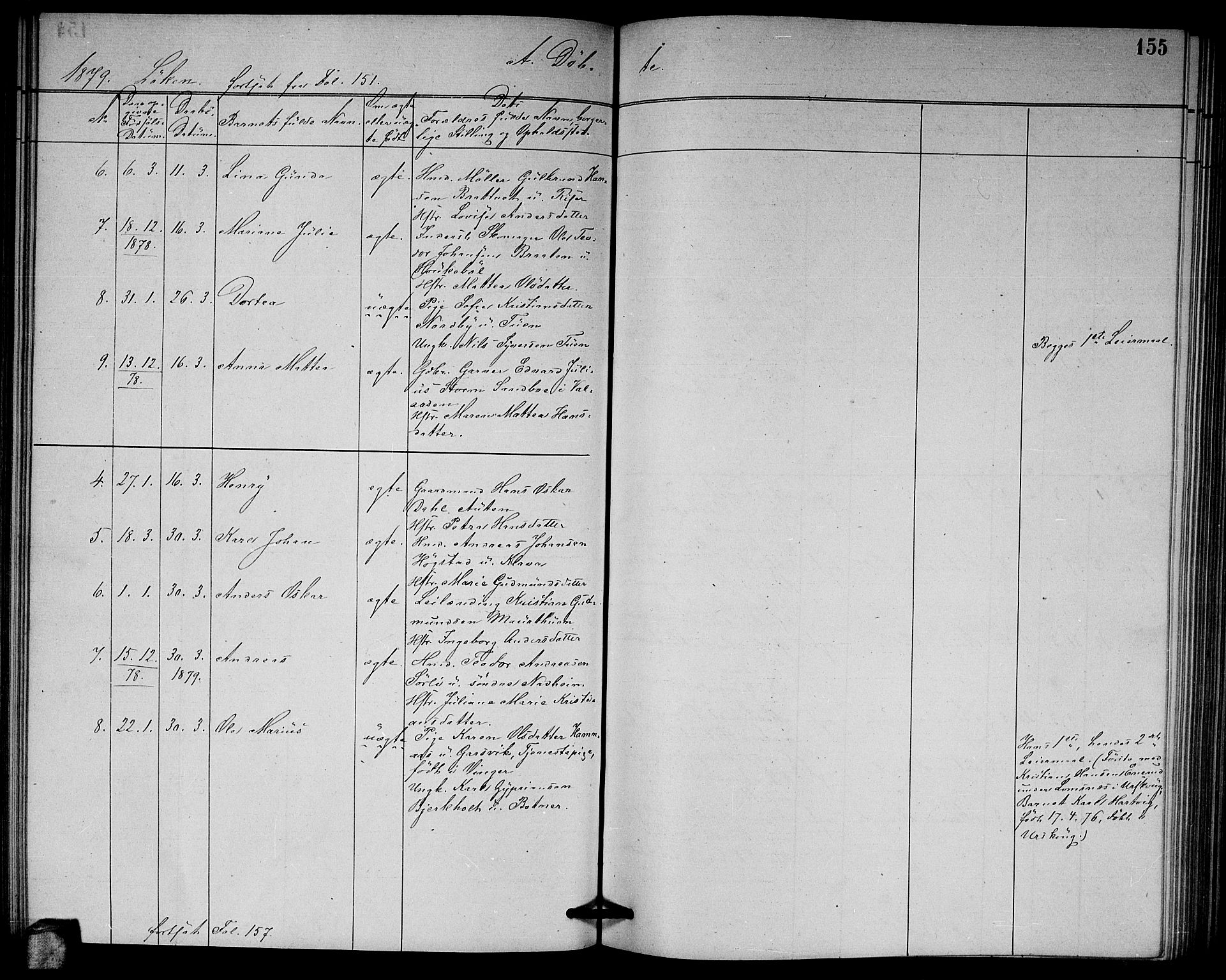 Høland prestekontor Kirkebøker, AV/SAO-A-10346a/G/Ga/L0006: Parish register (copy) no. I 6, 1869-1879, p. 155