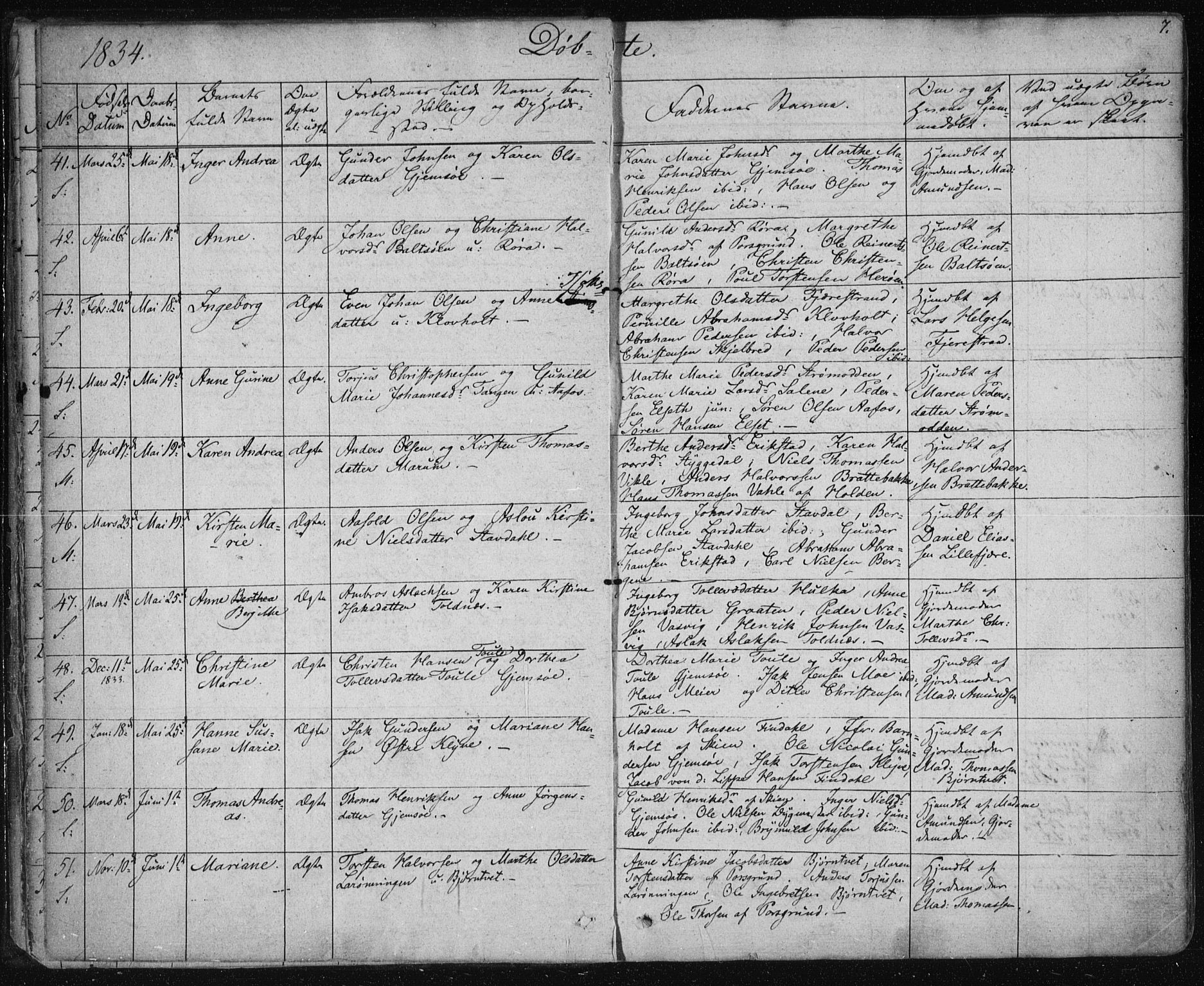 Solum kirkebøker, SAKO/A-306/F/Fa/L0005: Parish register (official) no. I 5, 1833-1843, p. 7