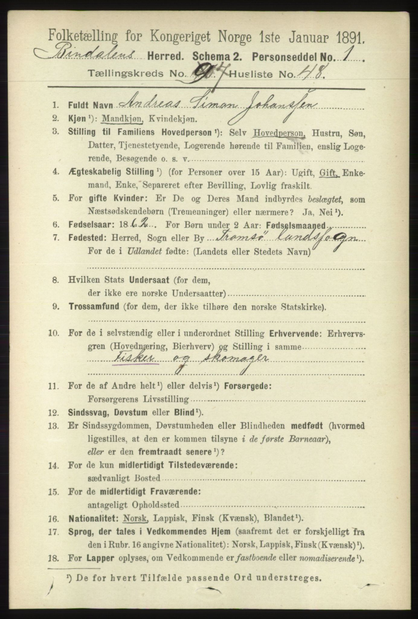 RA, 1891 census for 1811 Bindal, 1891, p. 2553