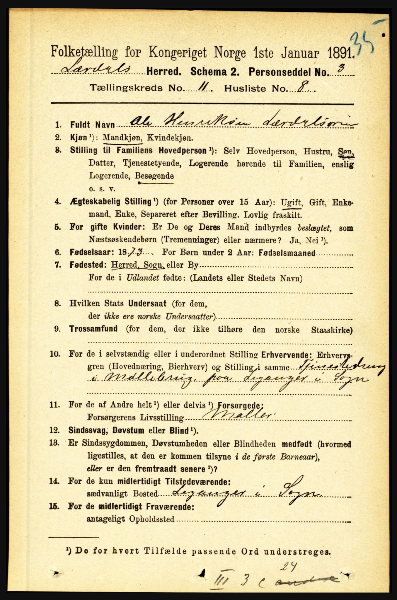 RA, 1891 census for 1422 Lærdal, 1891, p. 2184