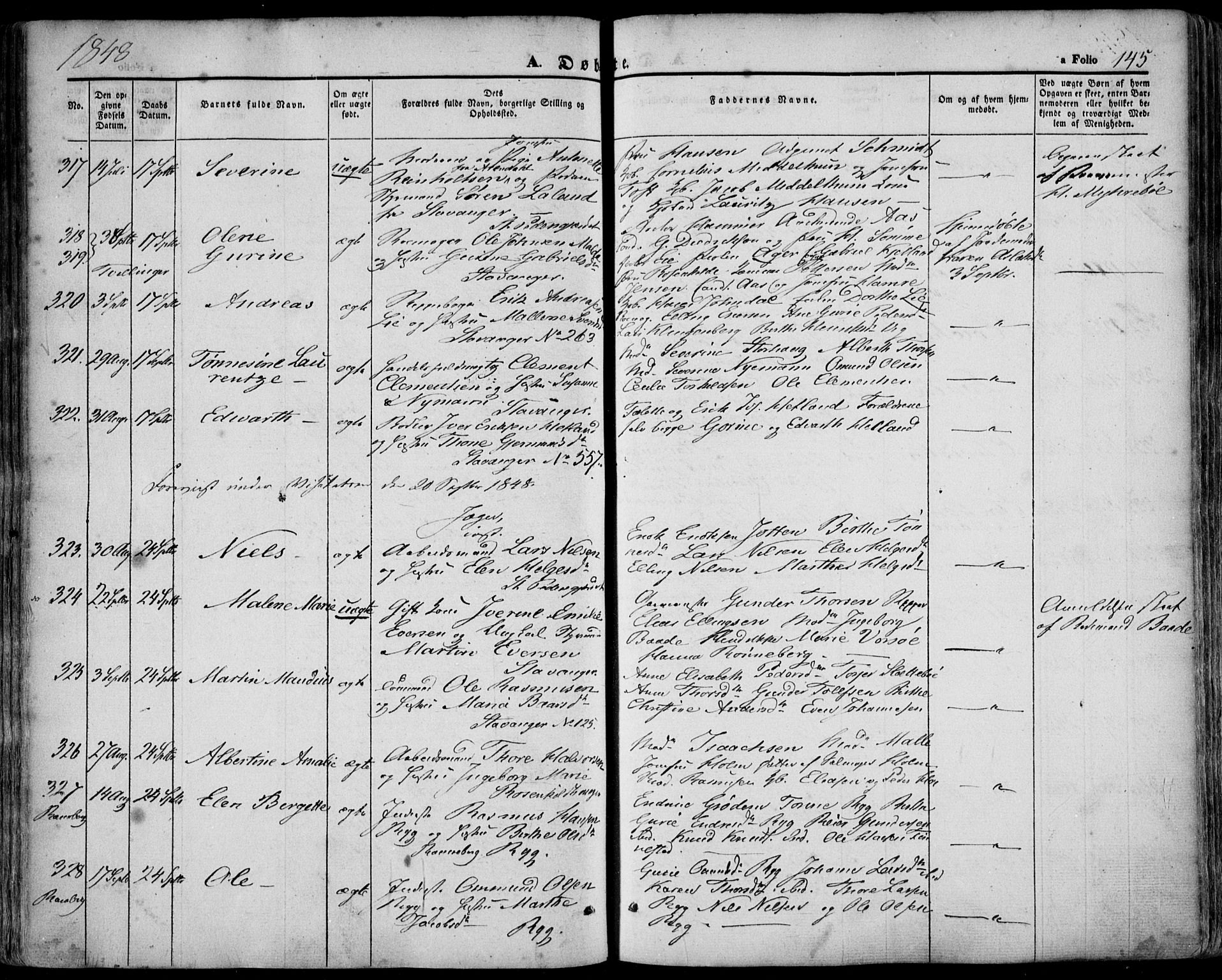 Domkirken sokneprestkontor, AV/SAST-A-101812/001/30/30BA/L0016: Parish register (official) no. A 15, 1844-1854, p. 145