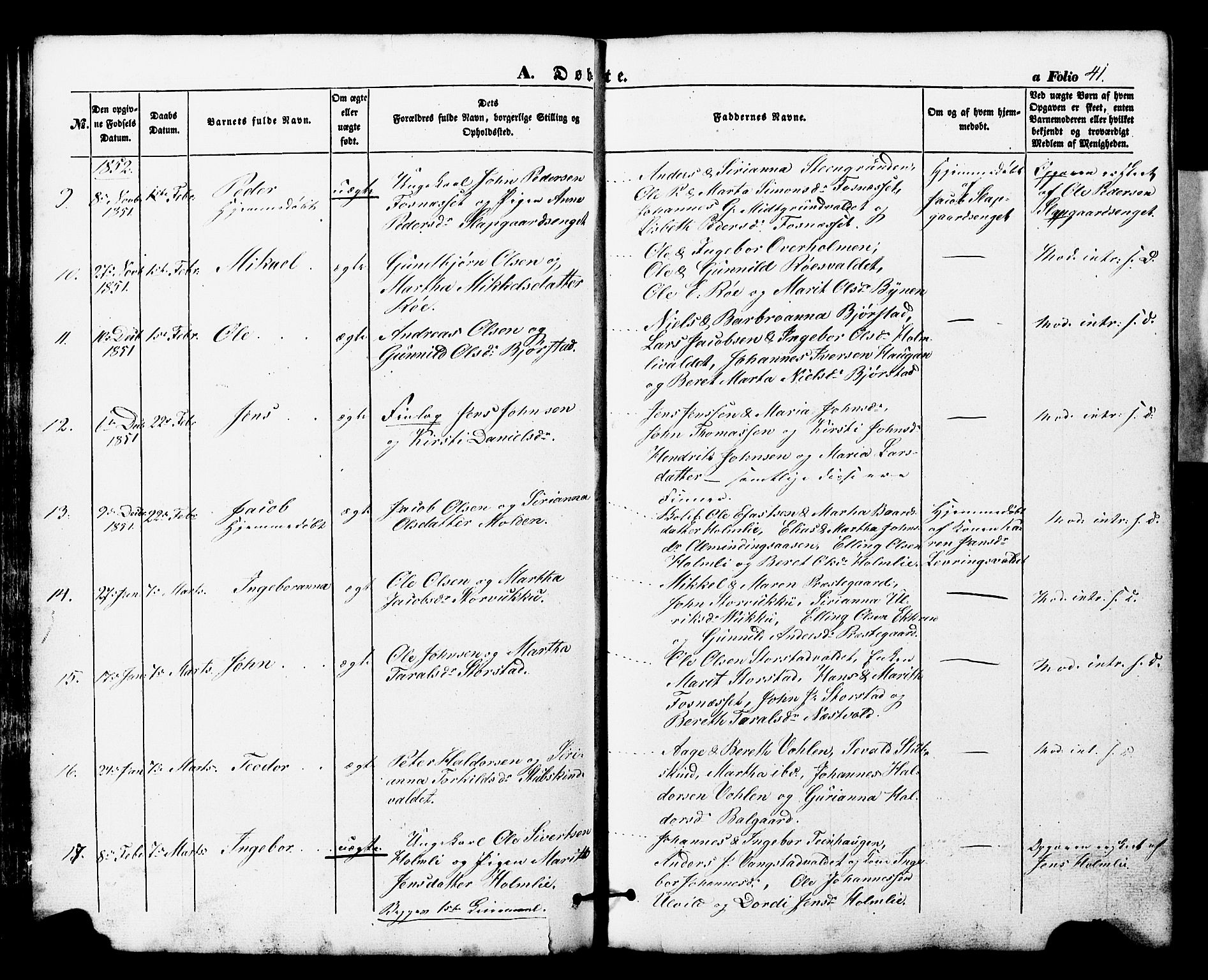 Ministerialprotokoller, klokkerbøker og fødselsregistre - Nord-Trøndelag, AV/SAT-A-1458/724/L0268: Parish register (copy) no. 724C04, 1846-1878, p. 41