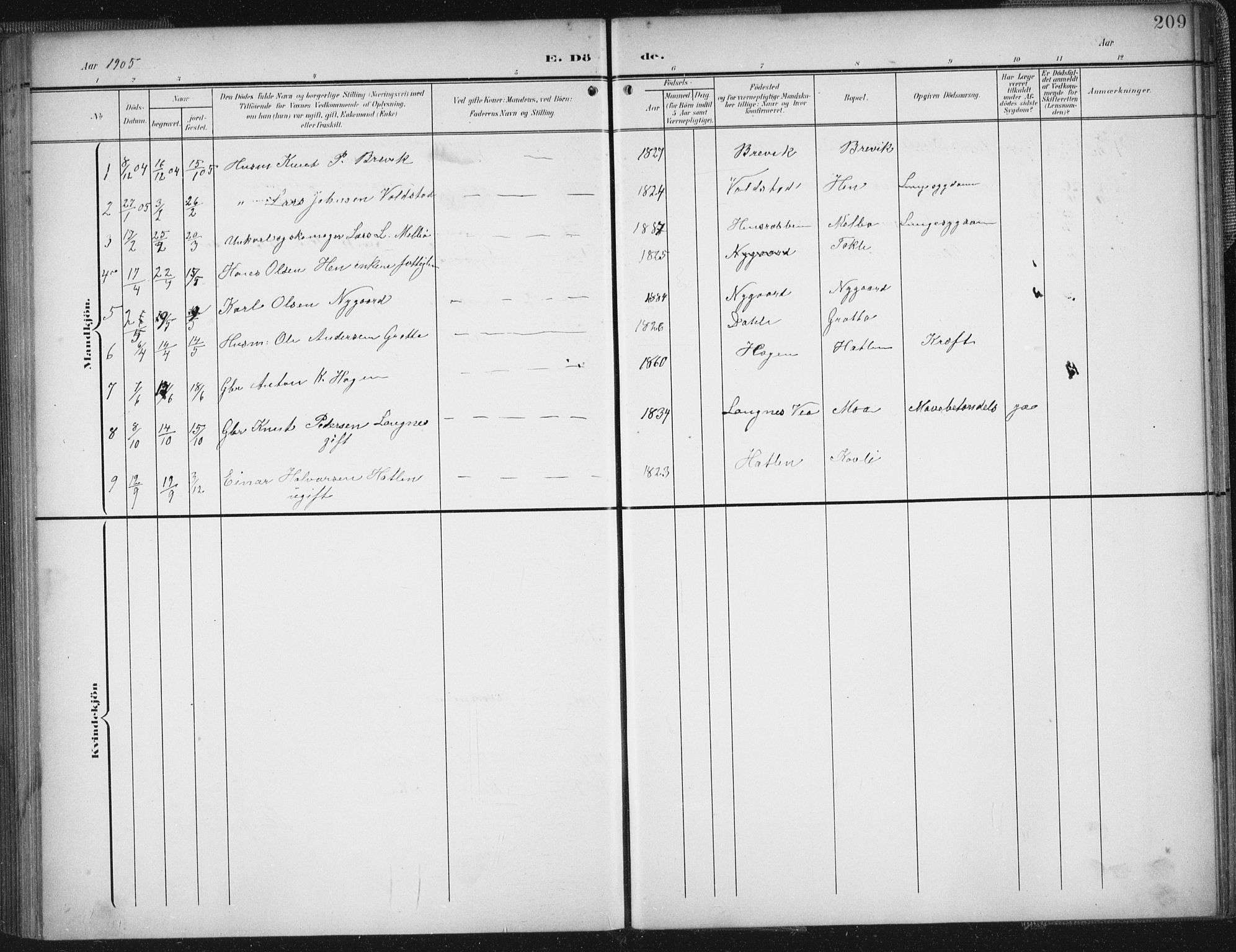 Ministerialprotokoller, klokkerbøker og fødselsregistre - Møre og Romsdal, AV/SAT-A-1454/545/L0589: Parish register (copy) no. 545C03, 1902-1937, p. 209