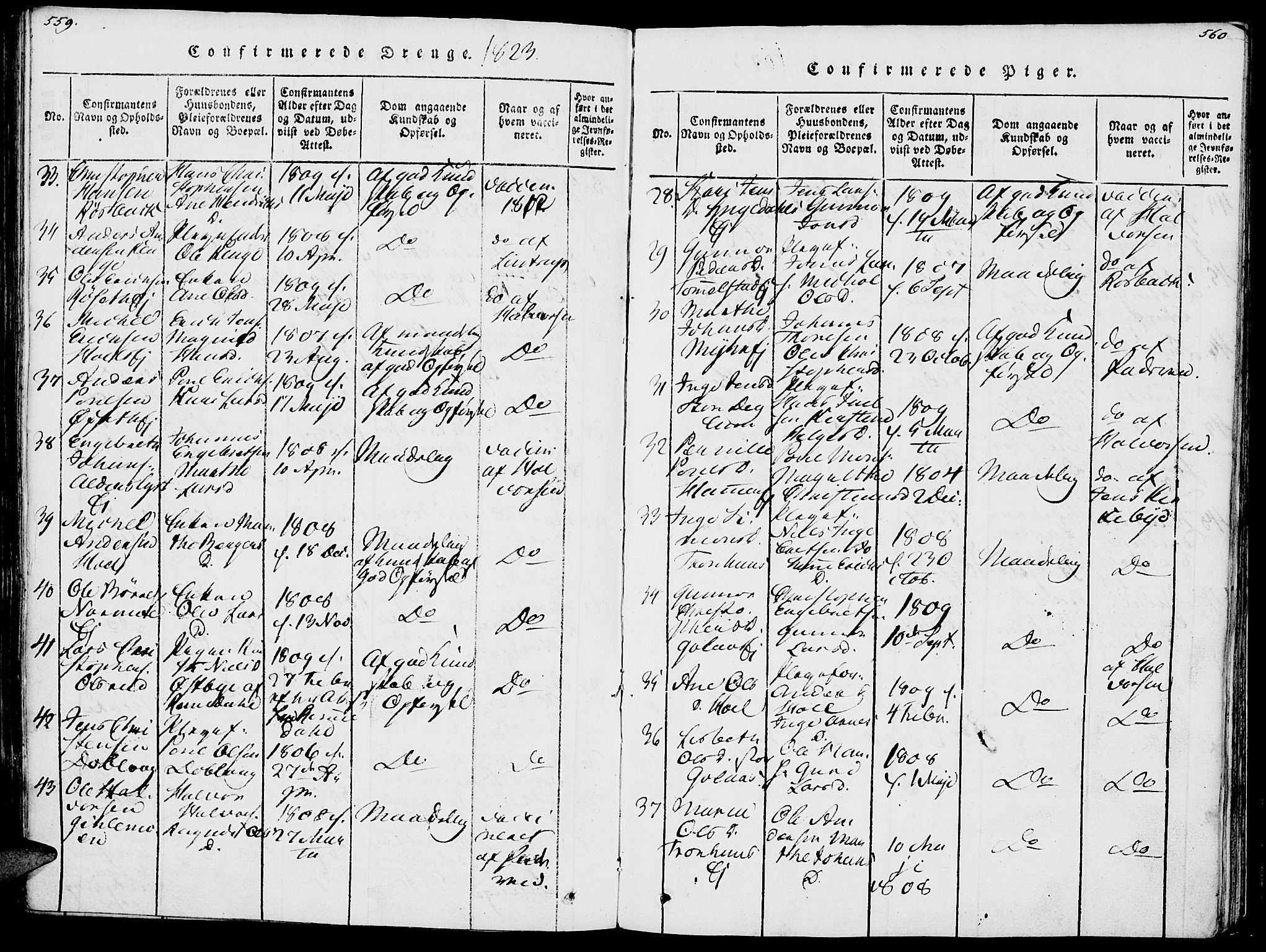 Vang prestekontor, Hedmark, SAH/PREST-008/H/Ha/Haa/L0007: Parish register (official) no. 7, 1813-1826, p. 559-560