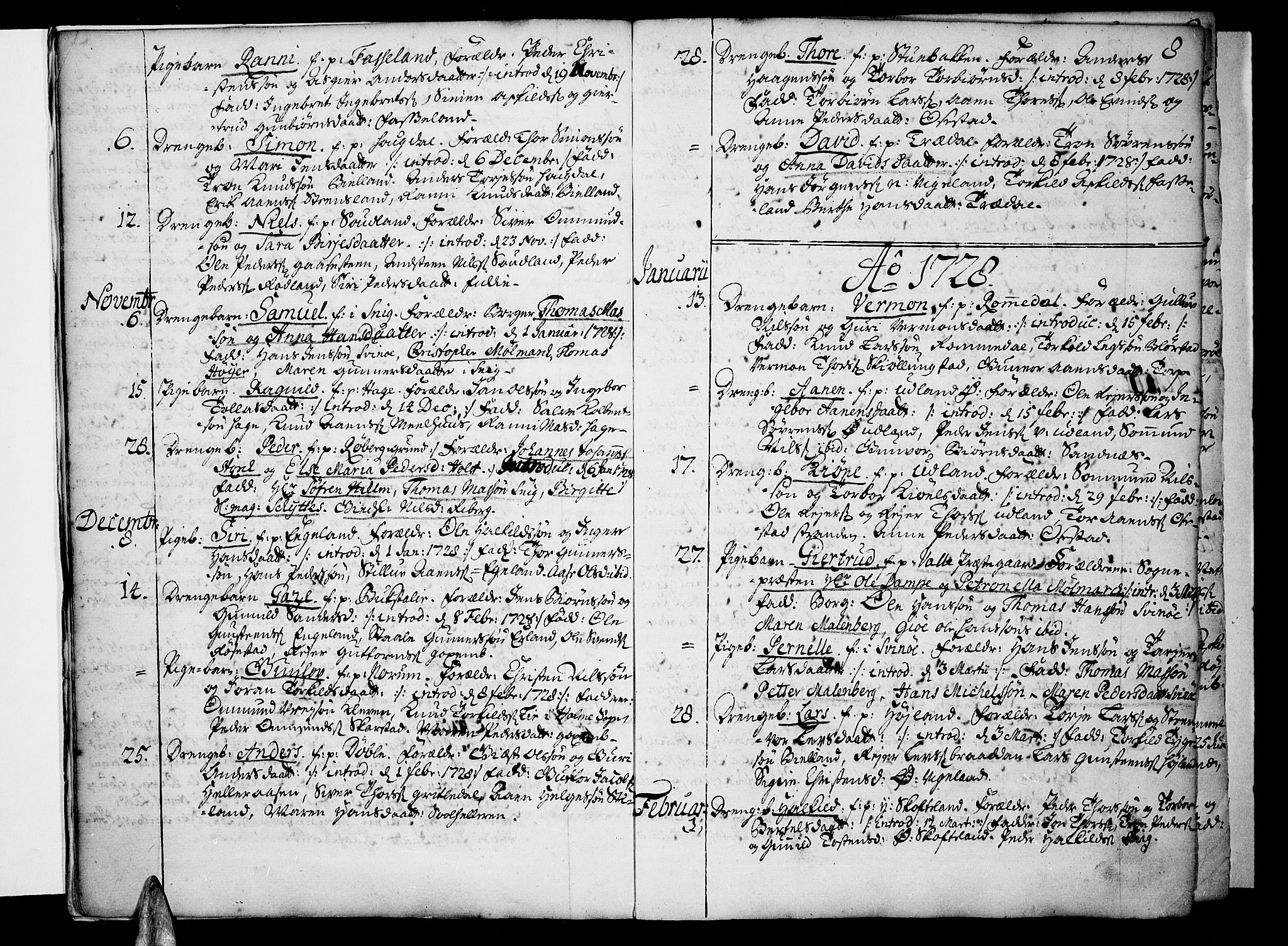 Sør-Audnedal sokneprestkontor, SAK/1111-0039/F/Fa/Fab/L0001: Parish register (official) no. A 1 /1, 1726-1766, p. 8