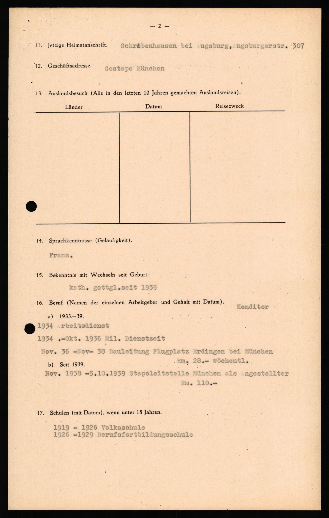 Forsvaret, Forsvarets overkommando II, RA/RAFA-3915/D/Db/L0031: CI Questionaires. Tyske okkupasjonsstyrker i Norge. Tyskere., 1945-1946, p. 162