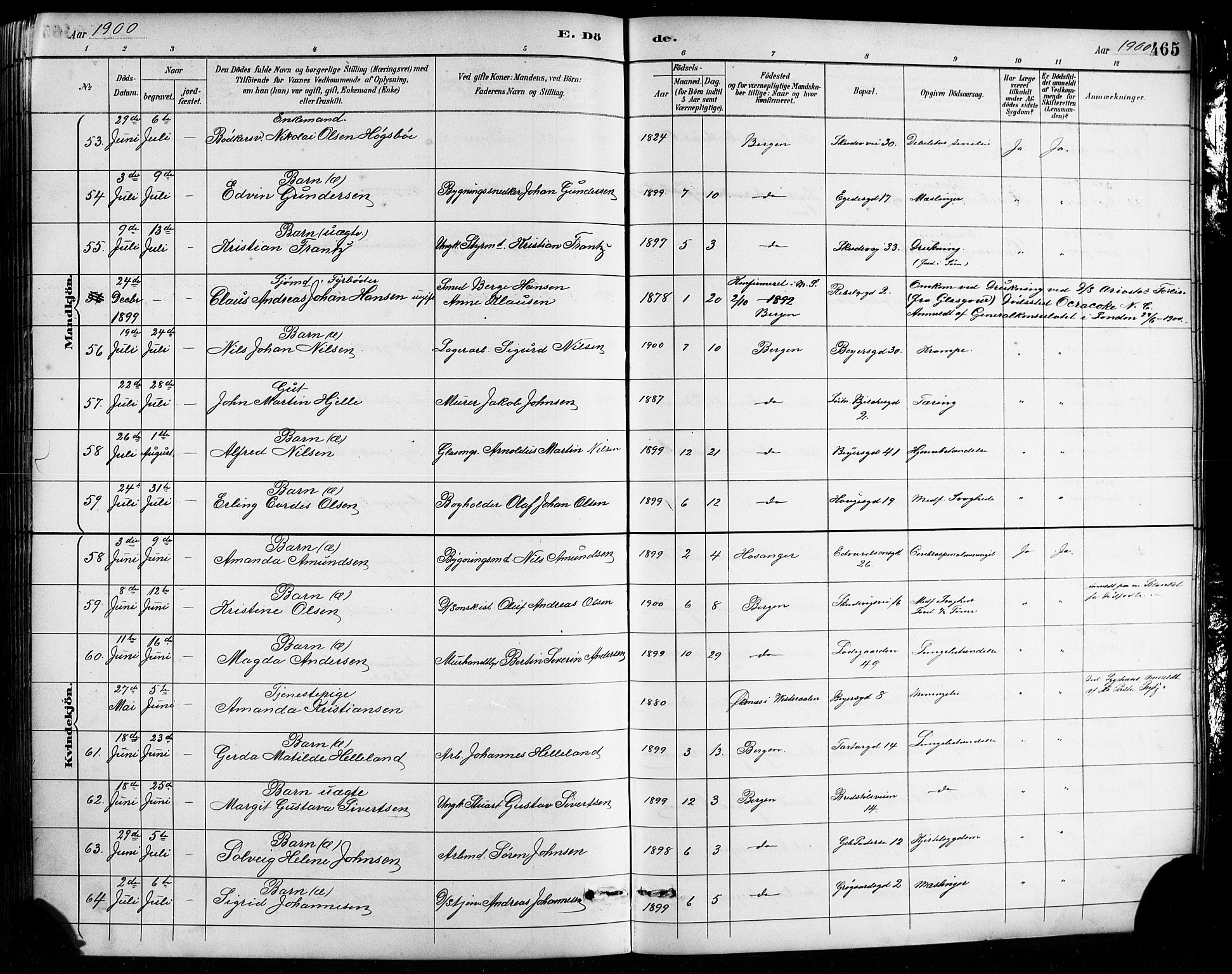 Sandviken Sokneprestembete, SAB/A-77601/H/Hb/L0002: Parish register (copy) no. A 3, 1888-1902, p. 465