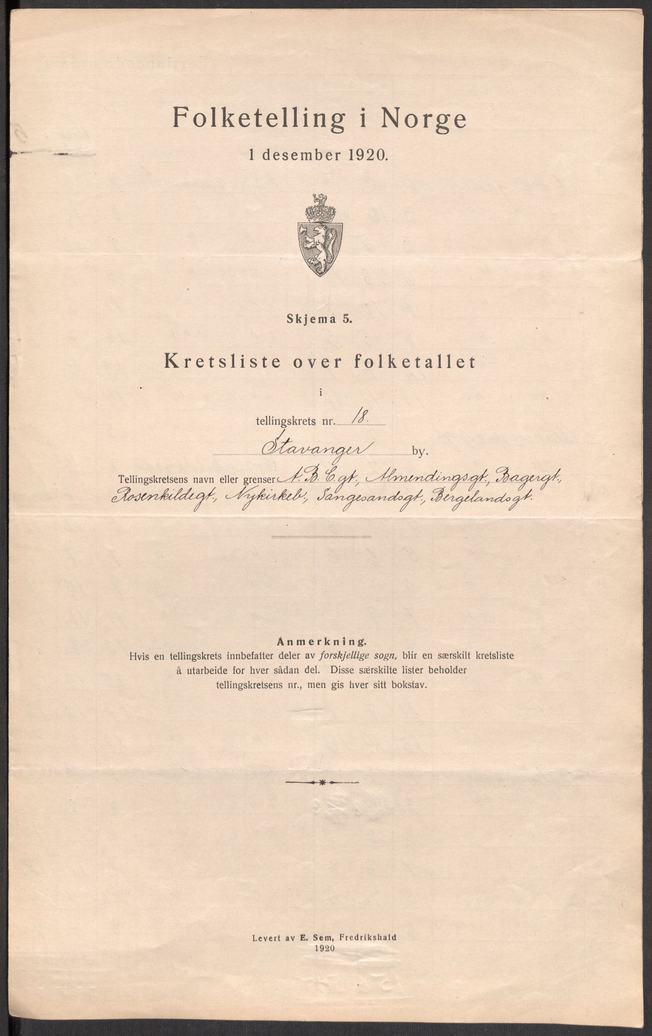 SAST, 1920 census for Stavanger, 1920, p. 58