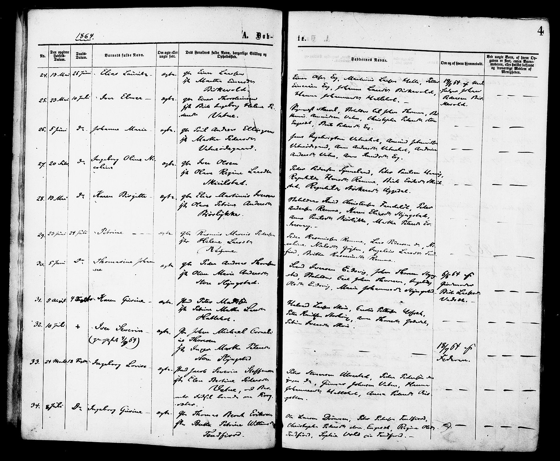 Ministerialprotokoller, klokkerbøker og fødselsregistre - Møre og Romsdal, AV/SAT-A-1454/525/L0373: Parish register (official) no. 525A03, 1864-1879, p. 4