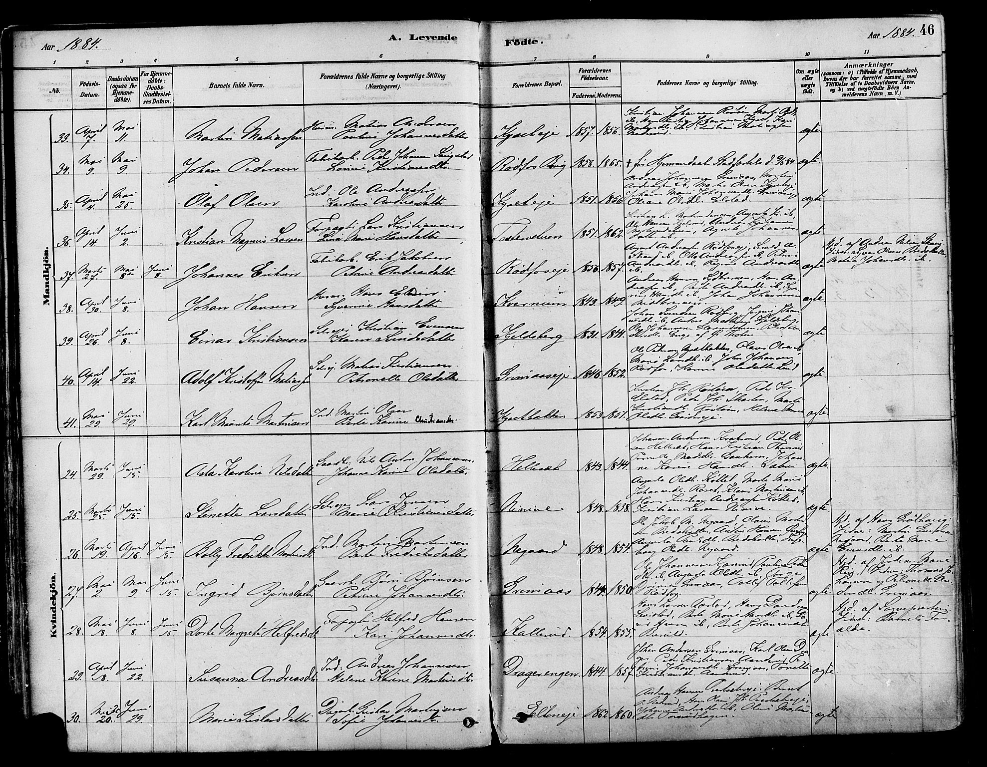 Vestre Toten prestekontor, AV/SAH-PREST-108/H/Ha/Haa/L0009: Parish register (official) no. 9, 1878-1894, p. 46