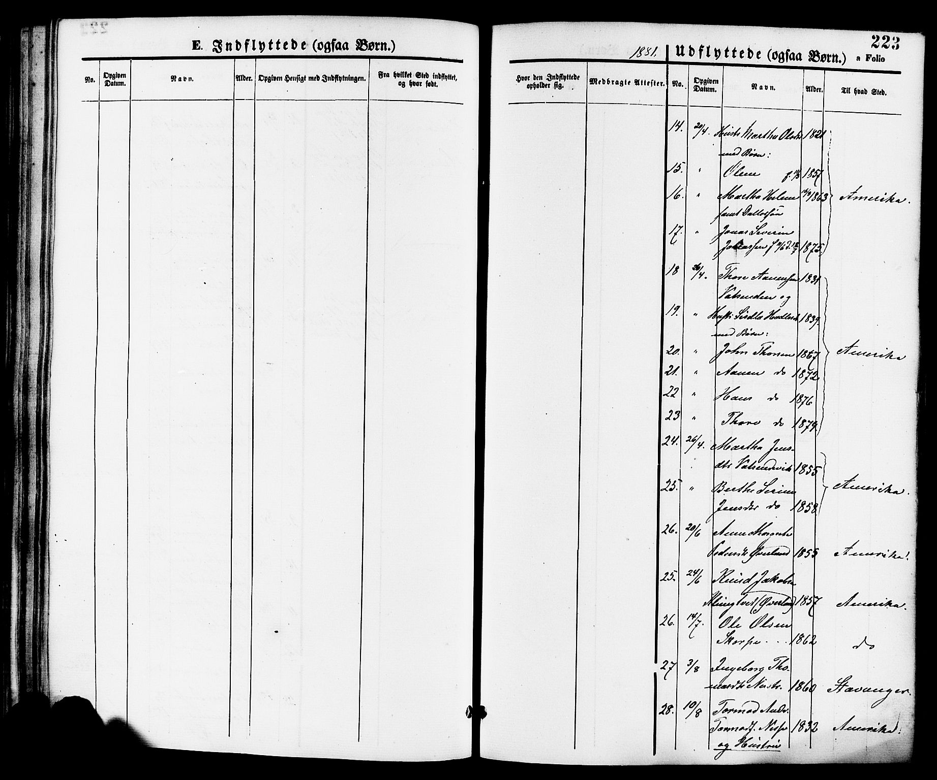 Nedstrand sokneprestkontor, SAST/A-101841/01/IV: Parish register (official) no. A 11, 1877-1887, p. 223