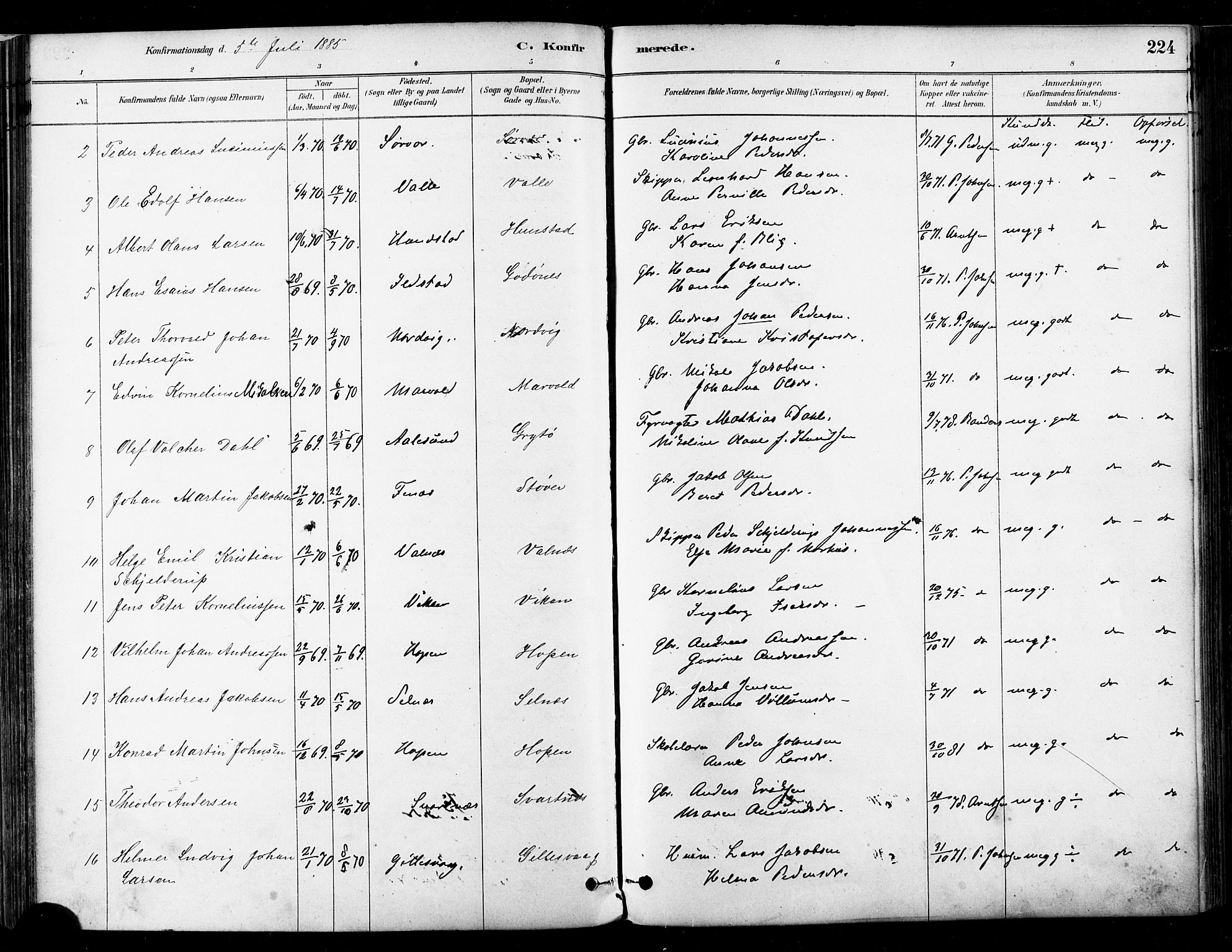 Ministerialprotokoller, klokkerbøker og fødselsregistre - Nordland, SAT/A-1459/802/L0054: Parish register (official) no. 802A01, 1879-1893, p. 224