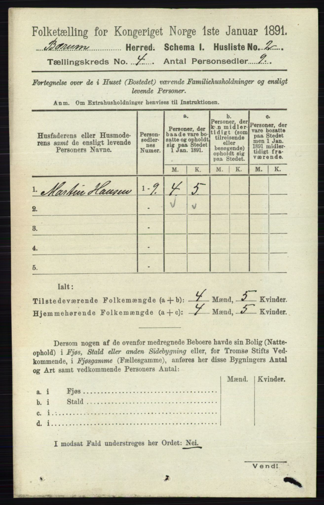 RA, 1891 census for 0219 Bærum, 1891, p. 2404