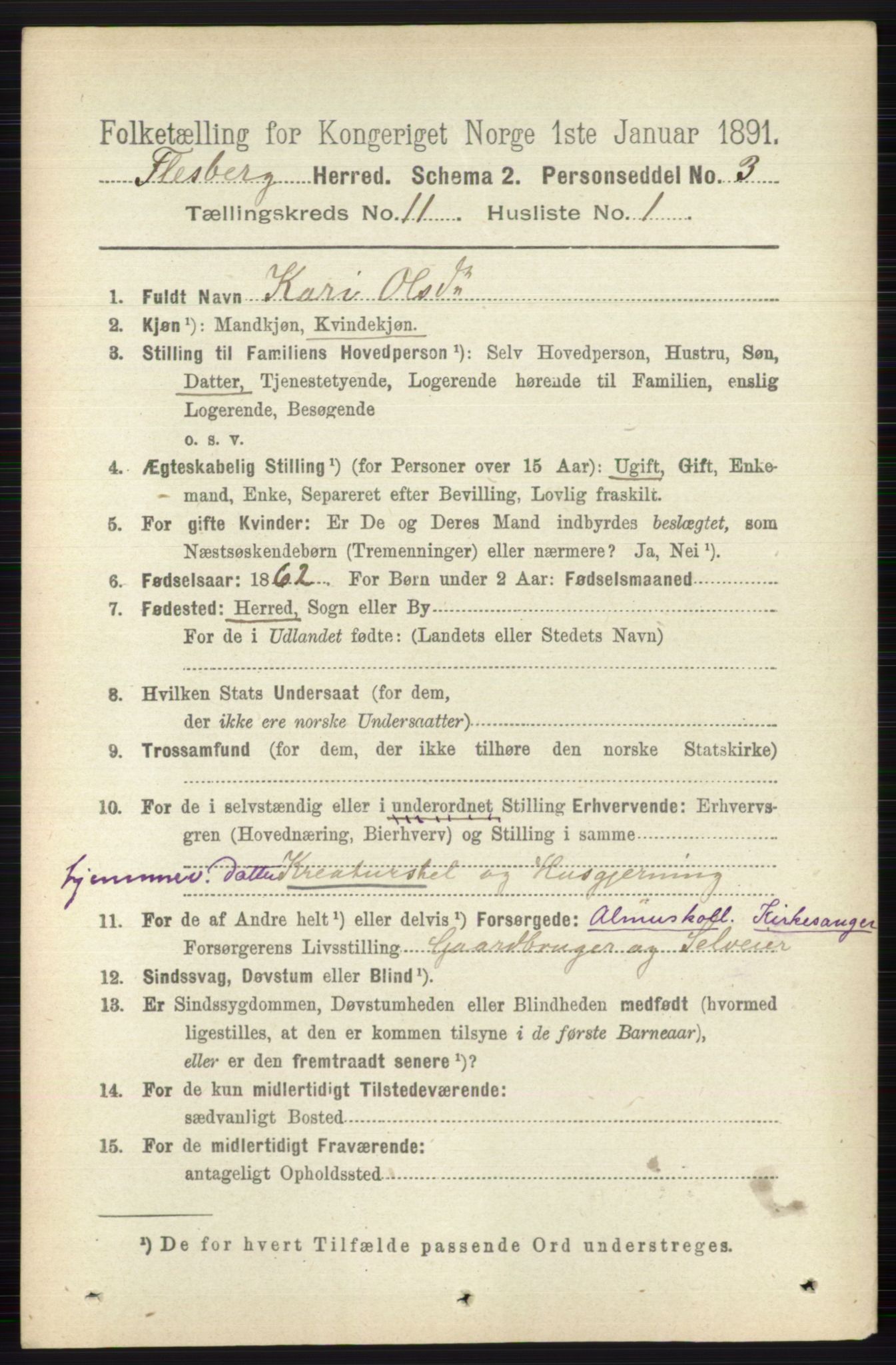 RA, 1891 census for 0631 Flesberg, 1891, p. 1777