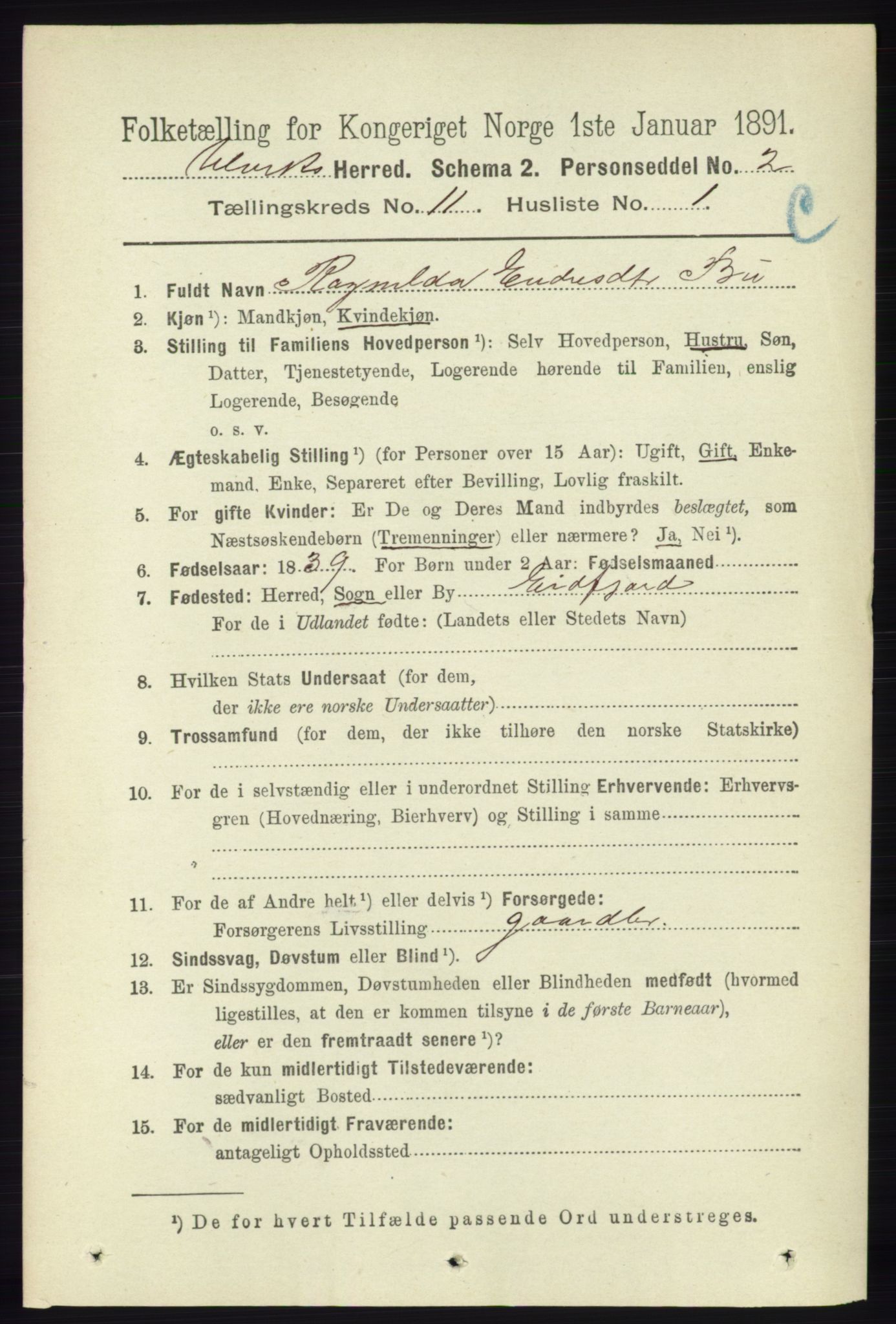 RA, 1891 census for 1233 Ulvik, 1891, p. 3468