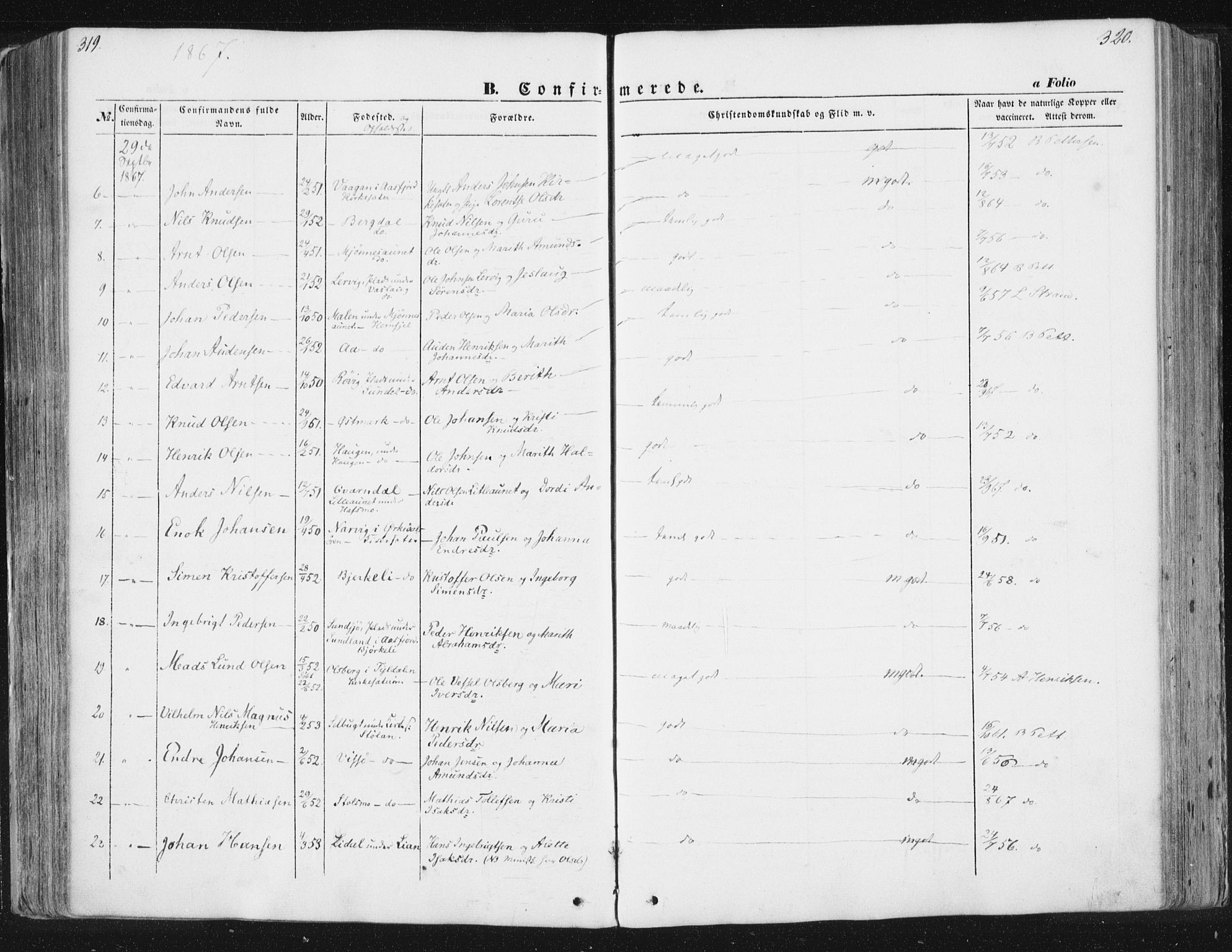 Ministerialprotokoller, klokkerbøker og fødselsregistre - Sør-Trøndelag, SAT/A-1456/630/L0494: Parish register (official) no. 630A07, 1852-1868, p. 319-320