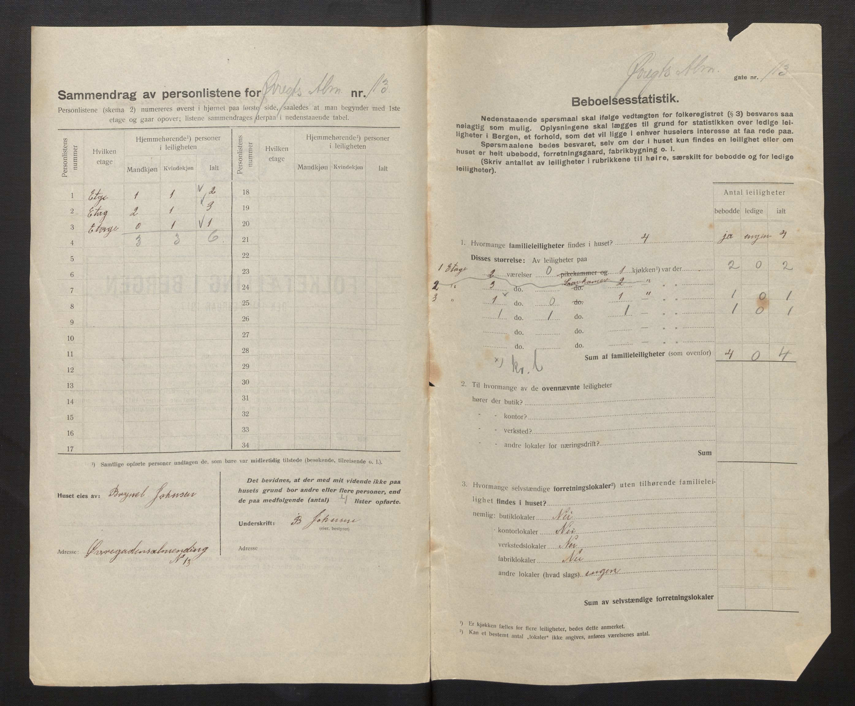 SAB, Municipal Census 1917 for Bergen, 1917, p. 46664