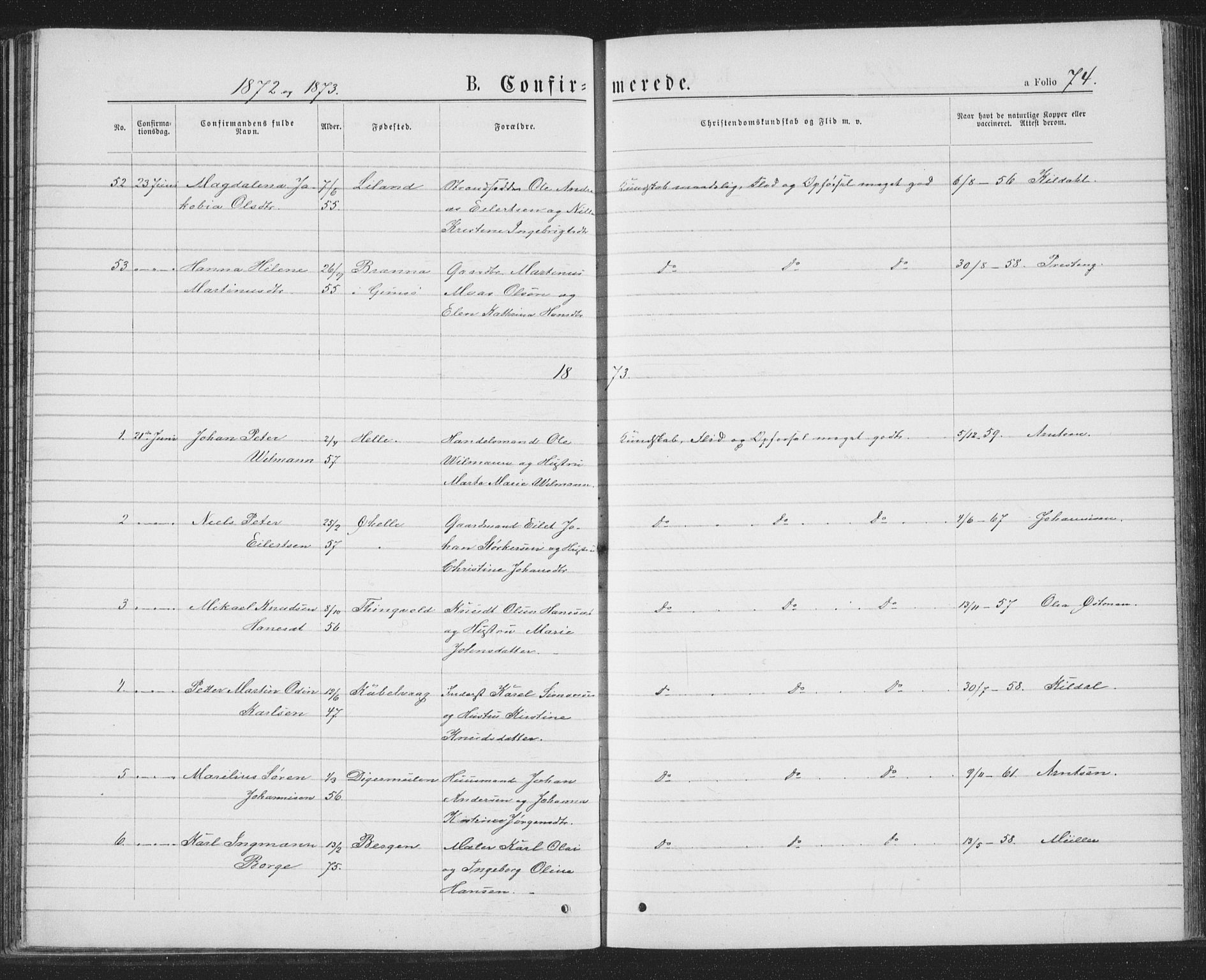 Ministerialprotokoller, klokkerbøker og fødselsregistre - Nordland, AV/SAT-A-1459/874/L1074: Parish register (copy) no. 874C03, 1870-1876, p. 74