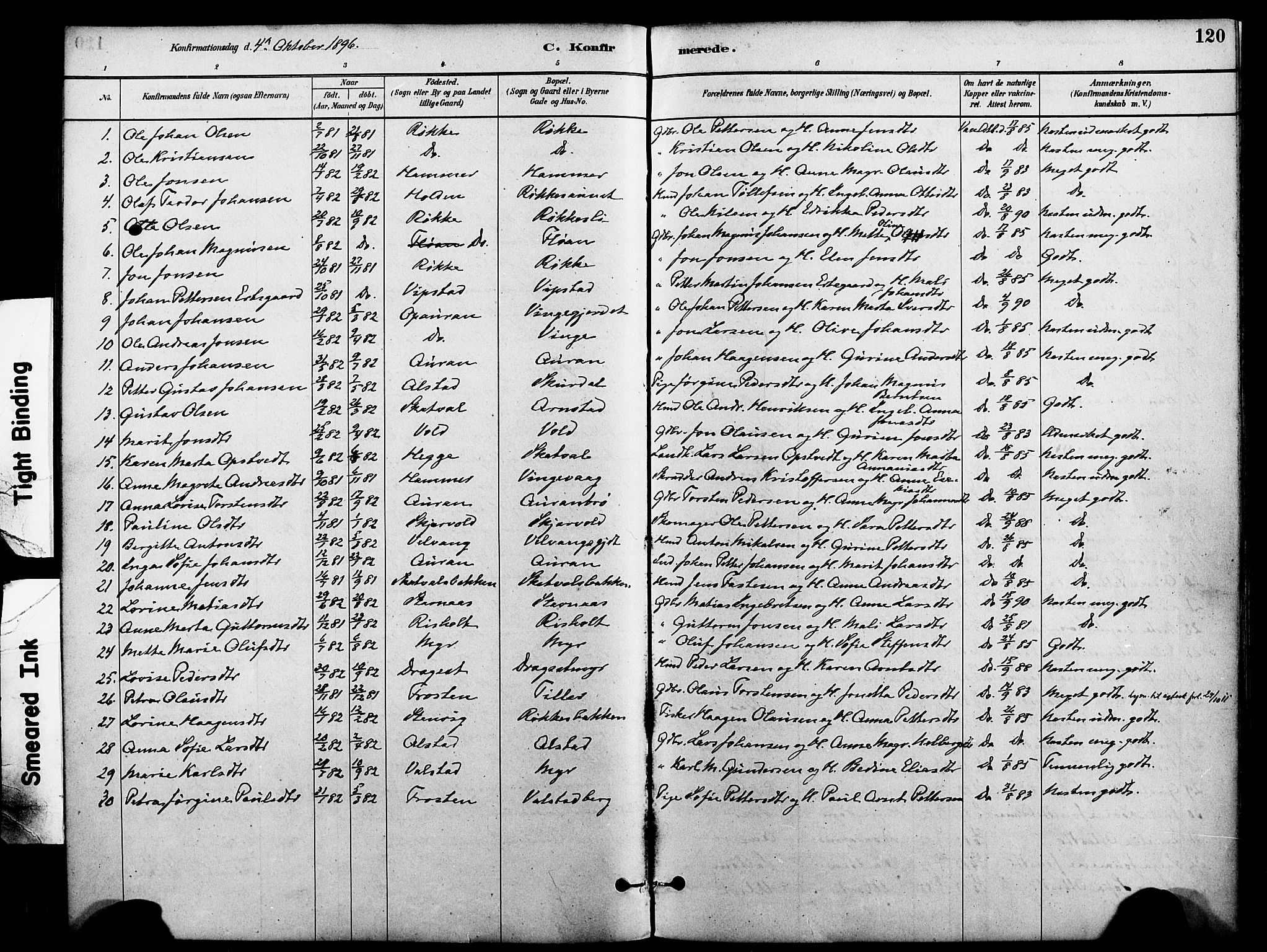 Ministerialprotokoller, klokkerbøker og fødselsregistre - Nord-Trøndelag, SAT/A-1458/712/L0100: Parish register (official) no. 712A01, 1880-1900, p. 120