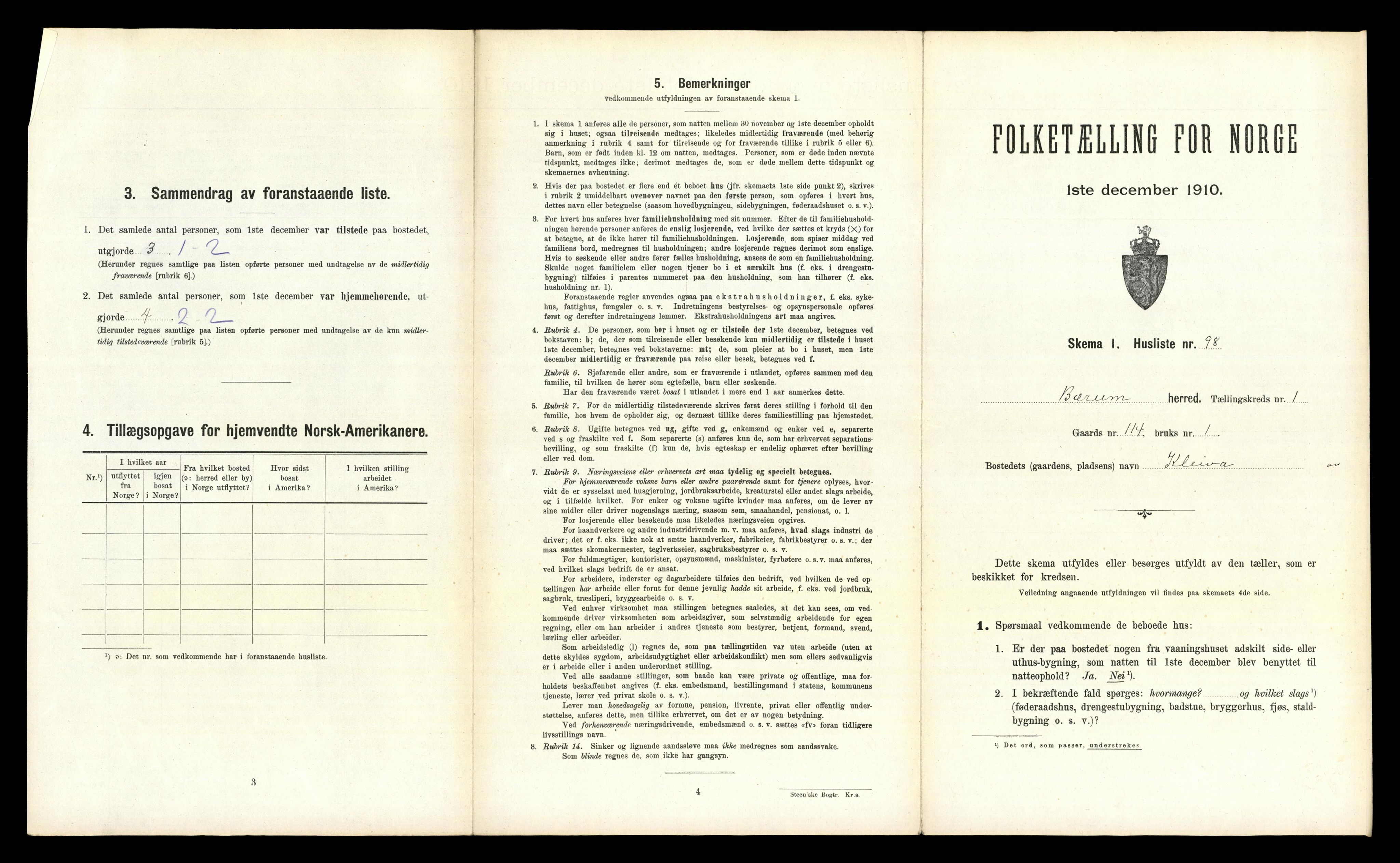 RA, 1910 census for Bærum, 1910, p. 285