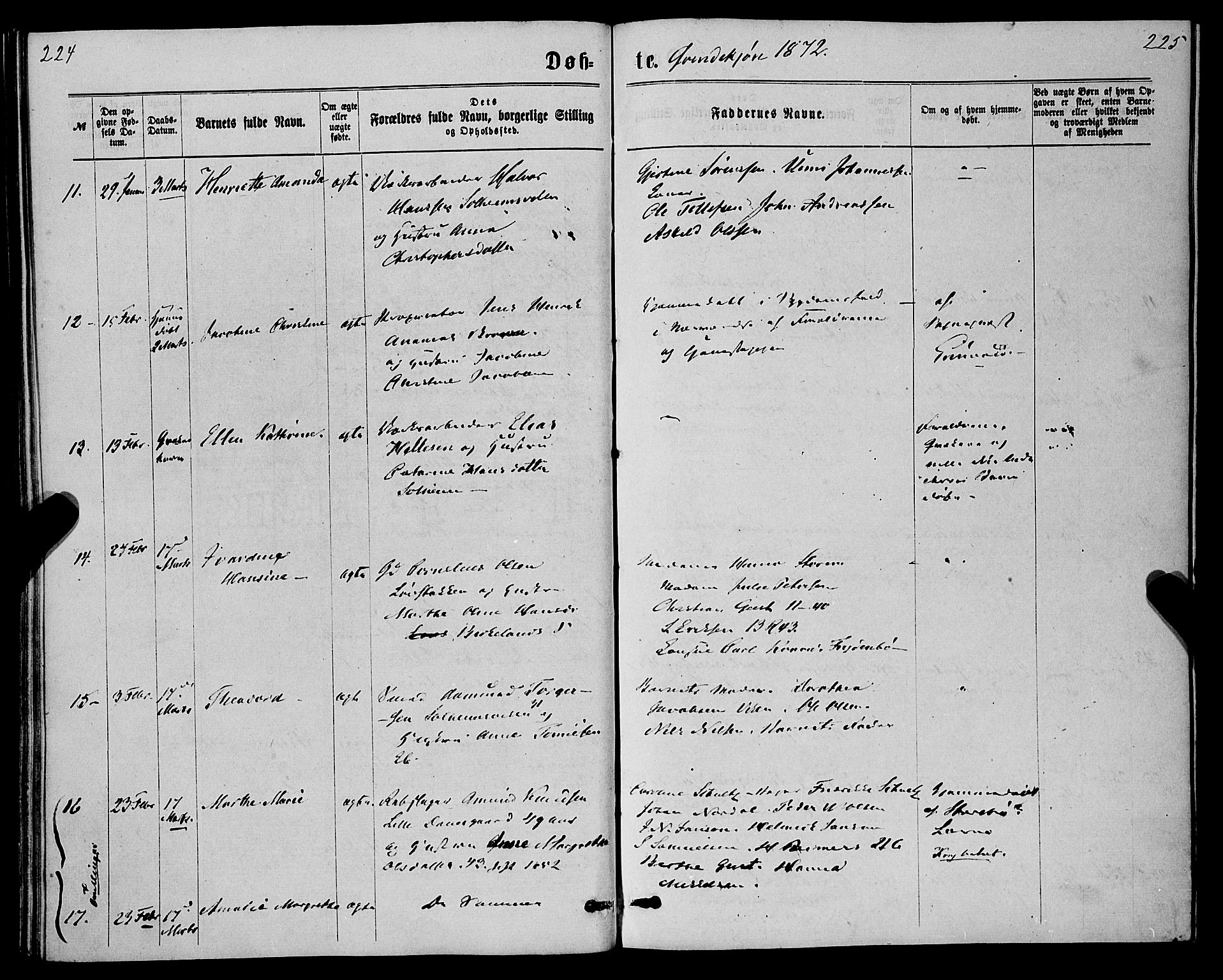 St. Jørgens hospital og Årstad sokneprestembete, AV/SAB-A-99934: Parish register (official) no. A 6, 1870-1878, p. 224-225