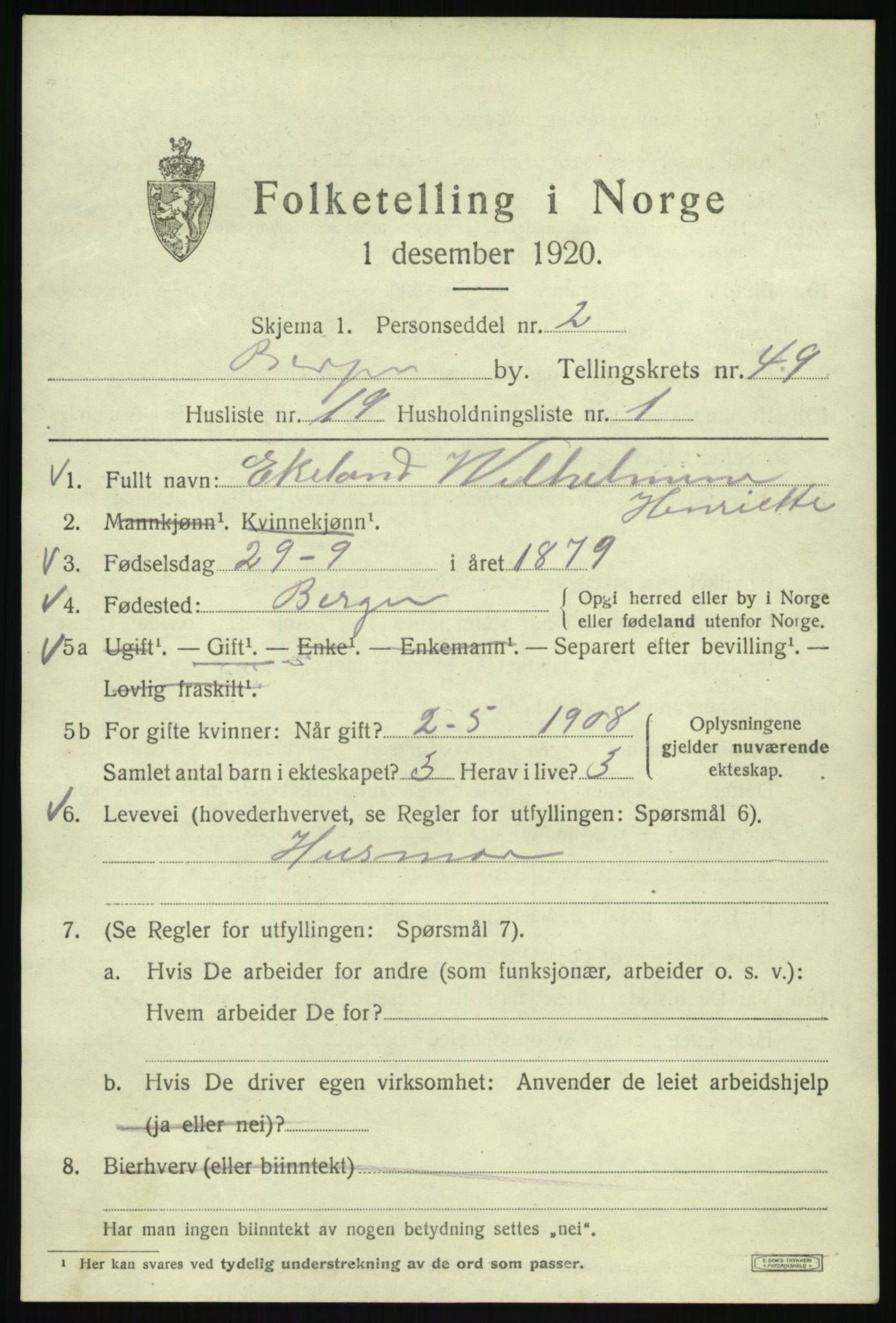 SAB, 1920 census for Bergen, 1920, p. 118429