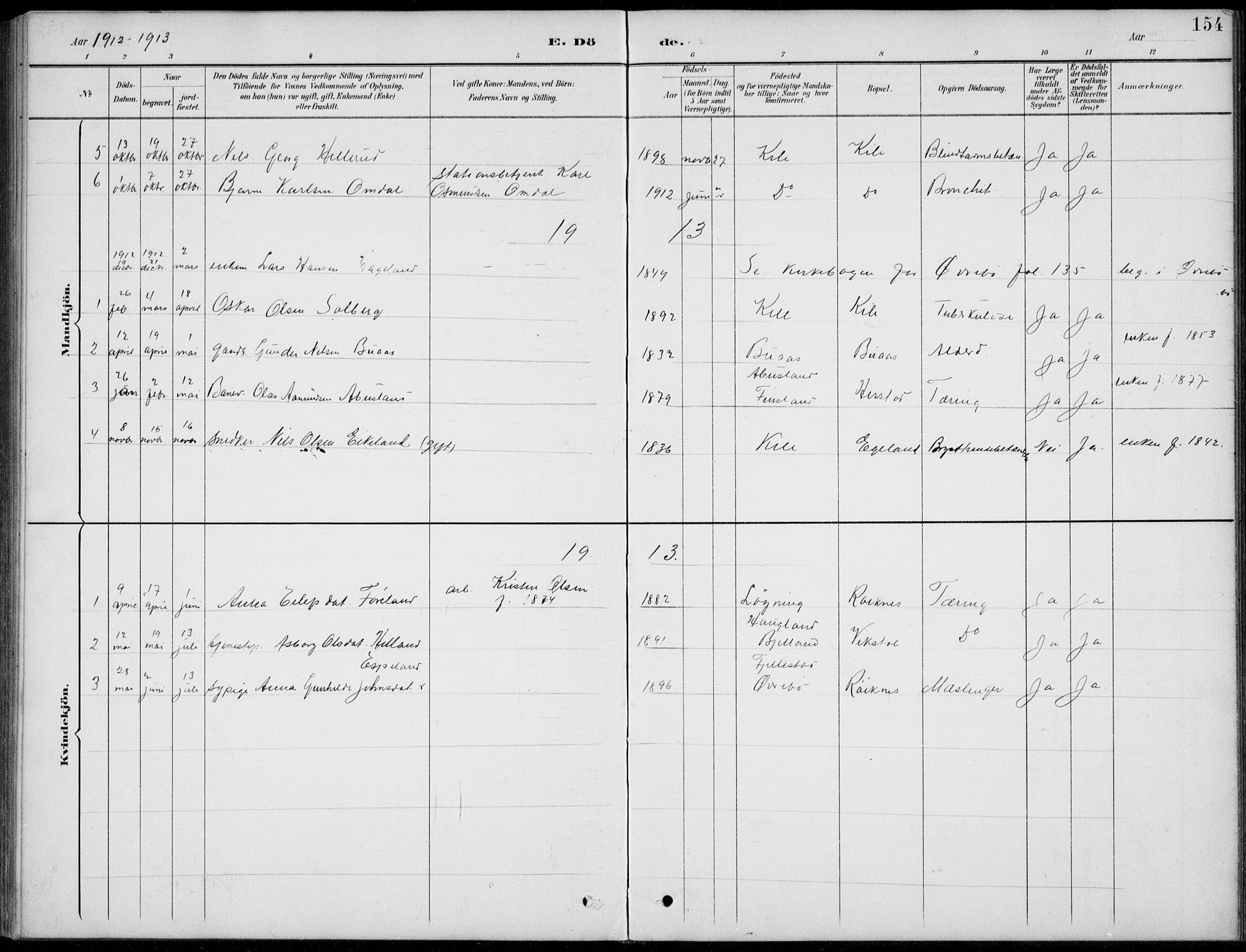 Vennesla sokneprestkontor, AV/SAK-1111-0045/Fb/Fba/L0003: Parish register (copy) no. B 3, 1890-1919, p. 154