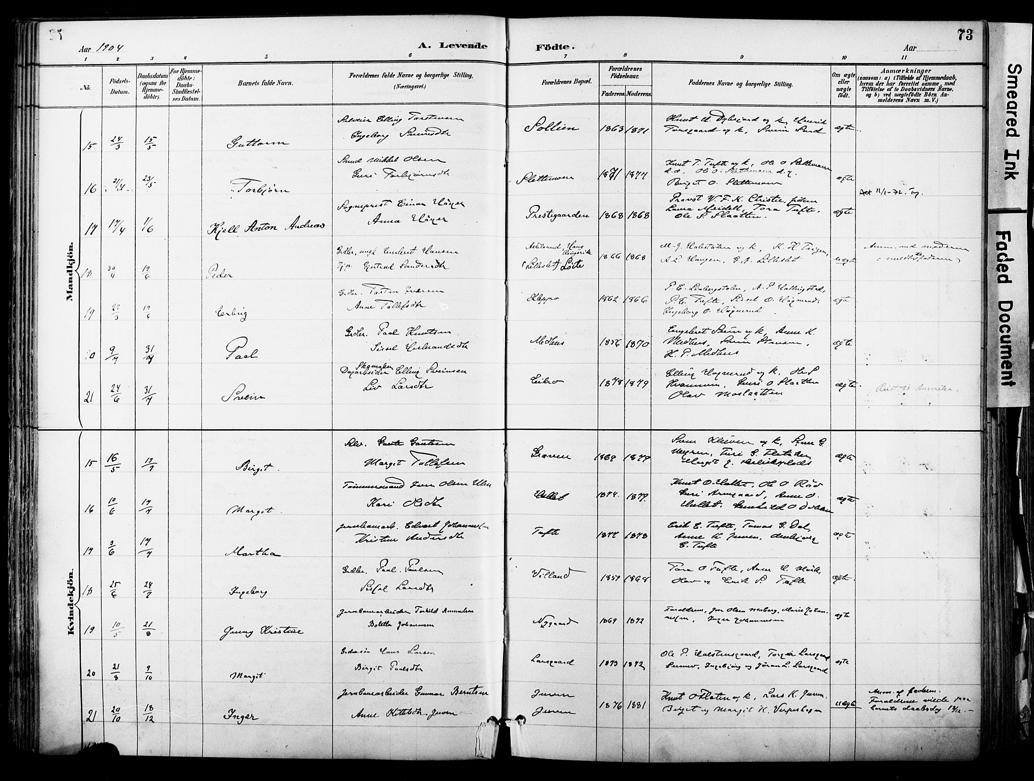 Hol kirkebøker, SAKO/A-227/F/Fa/L0003: Parish register (official) no. I 3, 1887-1918, p. 73