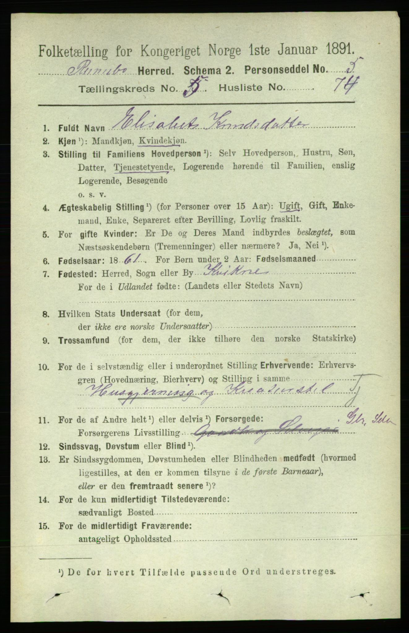 RA, 1891 census for 1635 Rennebu, 1891, p. 3033