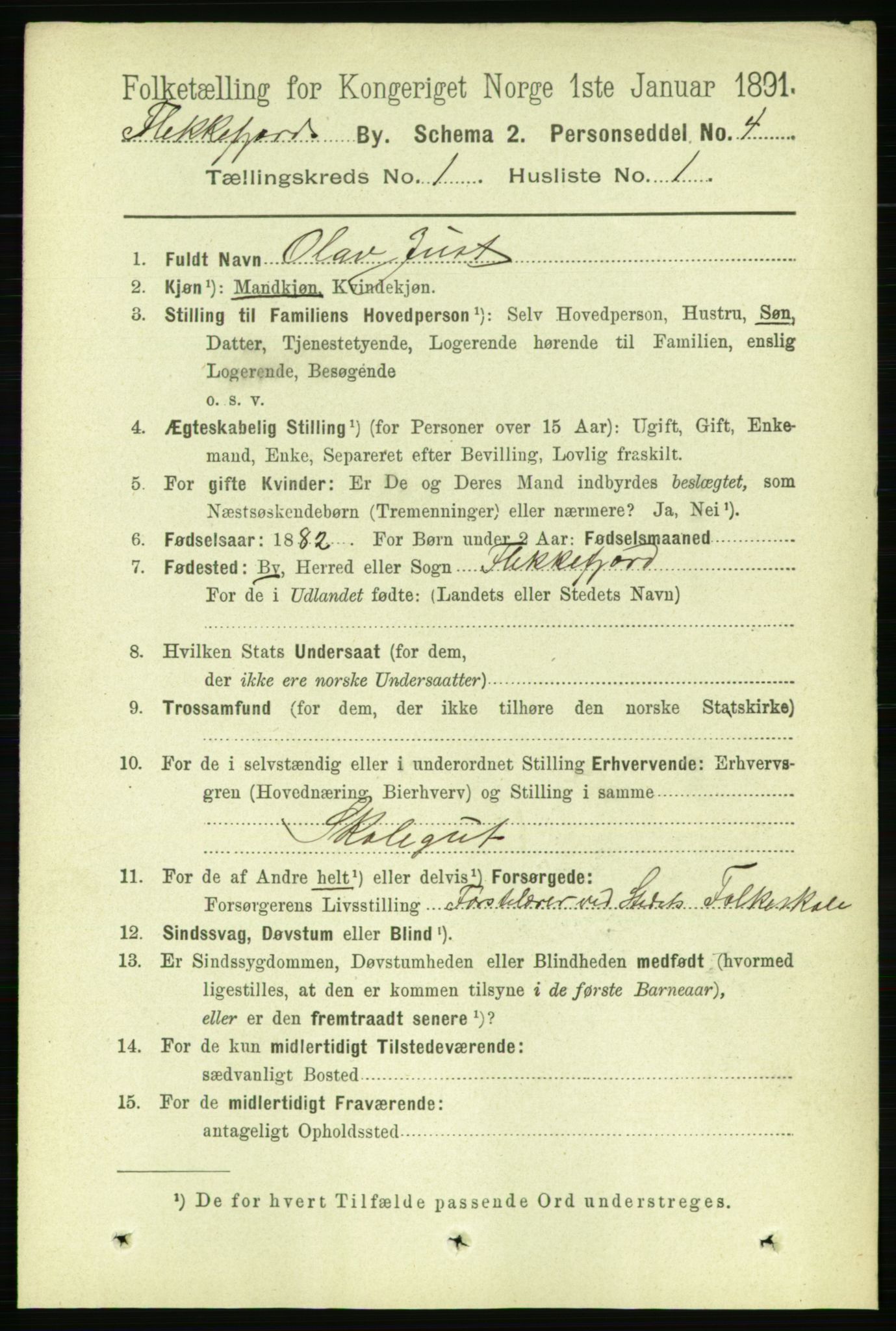 RA, 1891 census for 1004 Flekkefjord, 1891, p. 672