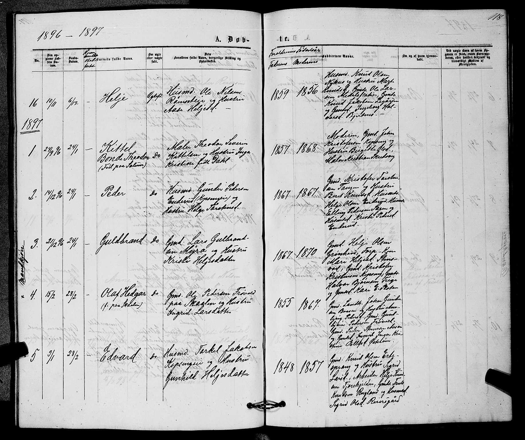 Sigdal kirkebøker, AV/SAKO-A-245/G/Gb/L0002: Parish register (copy) no. II 2, 1875-1900, p. 118