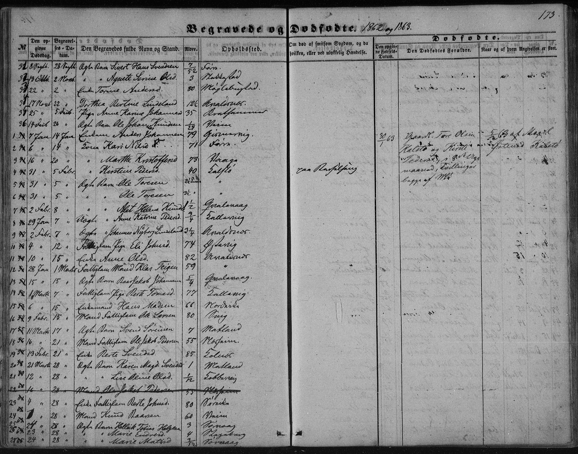 Avaldsnes sokneprestkontor, SAST/A -101851/H/Ha/Haa/L0009: Parish register (official) no. A 9, 1853-1865, p. 173