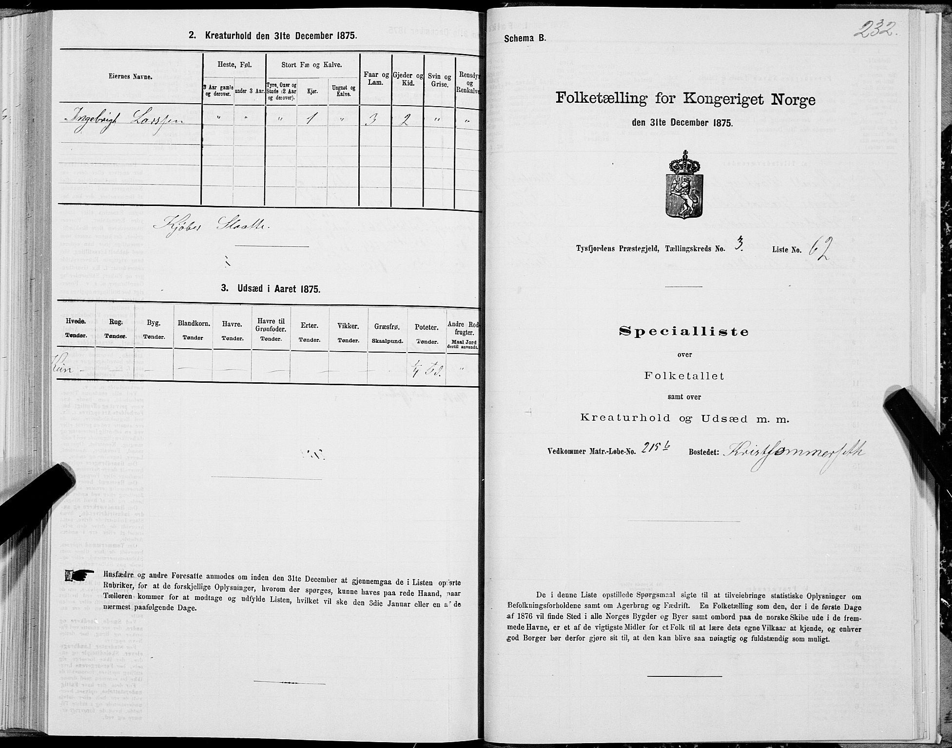 SAT, 1875 census for 1850P Tysfjord, 1875, p. 2232