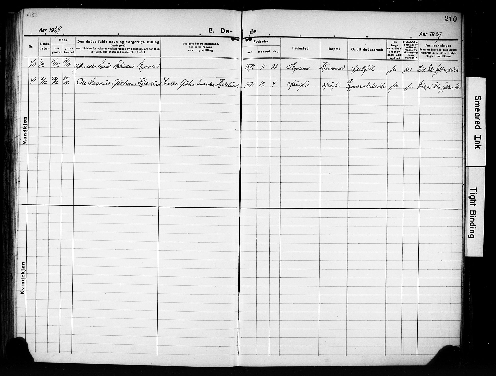 Våler prestekontor, Hedmark, AV/SAH-PREST-040/H/Ha/Hab/L0004: Parish register (copy) no. 4, 1922-1931, p. 210