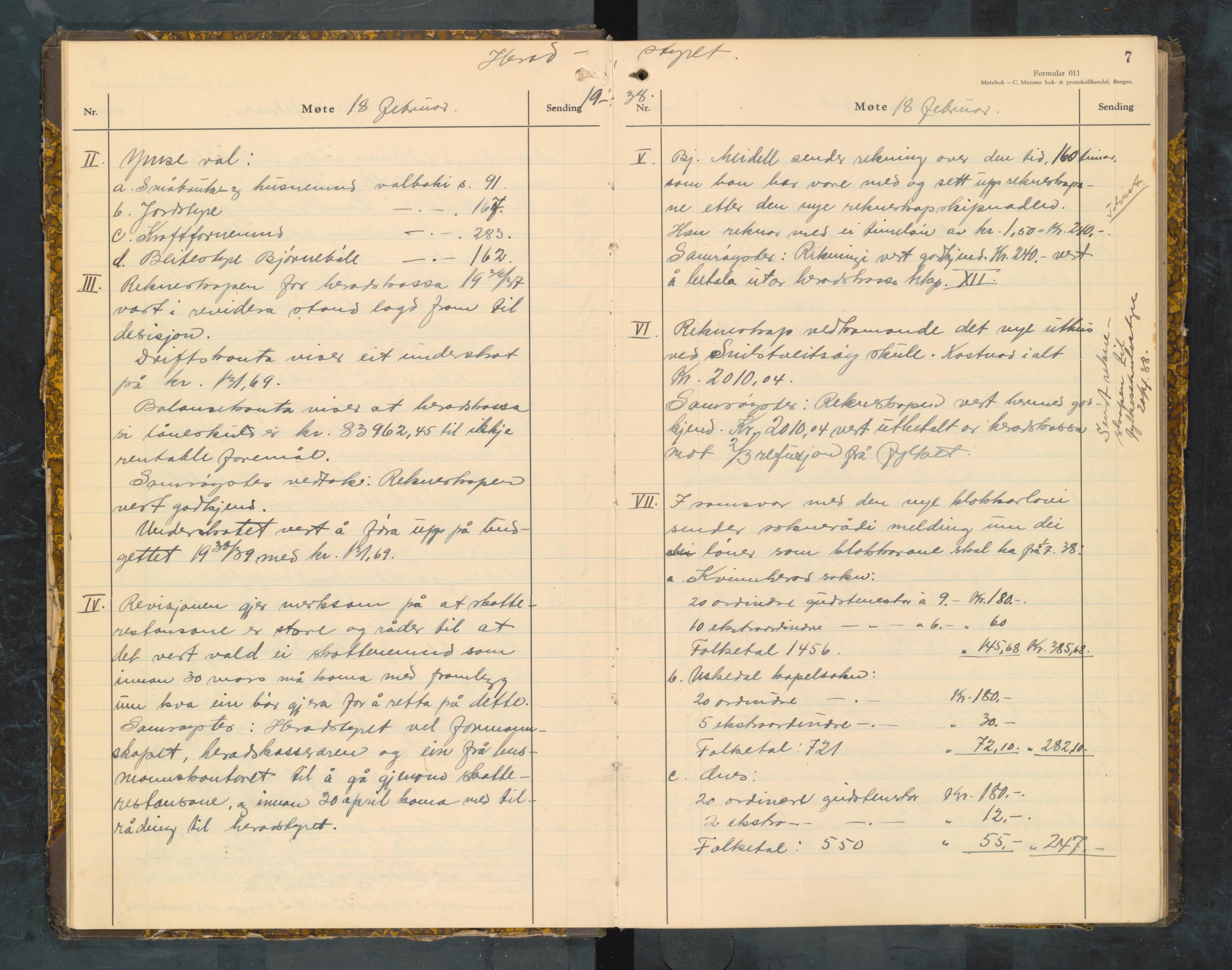 Kvinnherad kommune. Formannskapet, IKAH/1224-021/A/Aa/L0010: Møtebok for formannskap og heradstyre i Kvinnherad prestegjeld og styre i soknekommunane Kvinnherad, Ølve, Husnes og Ænes, 1938-1942