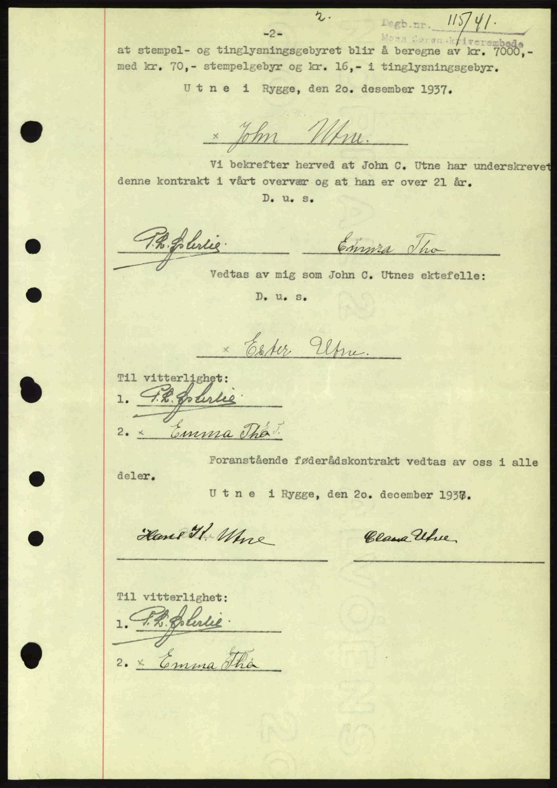 Moss sorenskriveri, SAO/A-10168: Mortgage book no. B10, 1940-1941, Diary no: : 115/1941