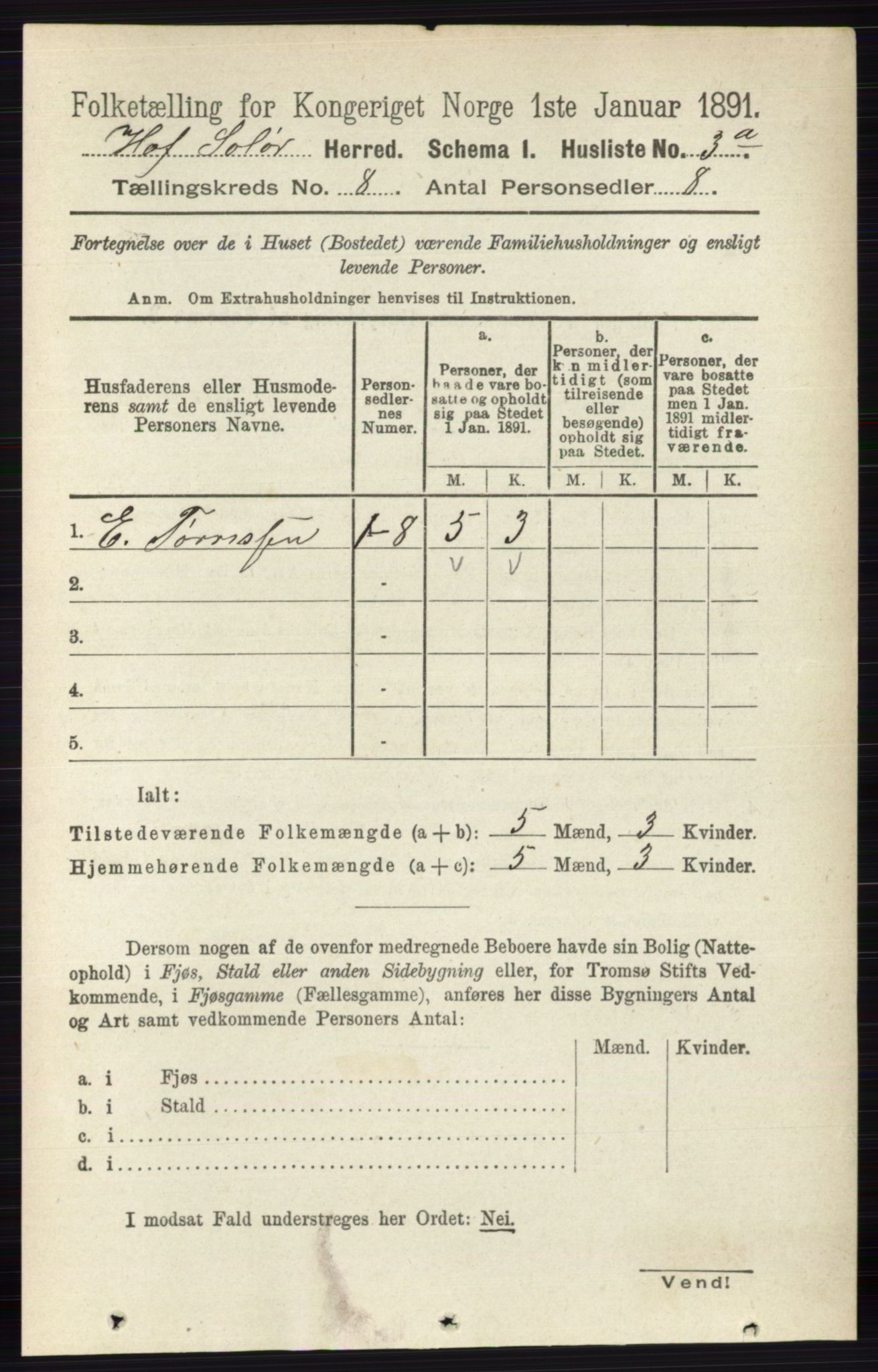 RA, 1891 census for 0424 Hof, 1891, p. 3147