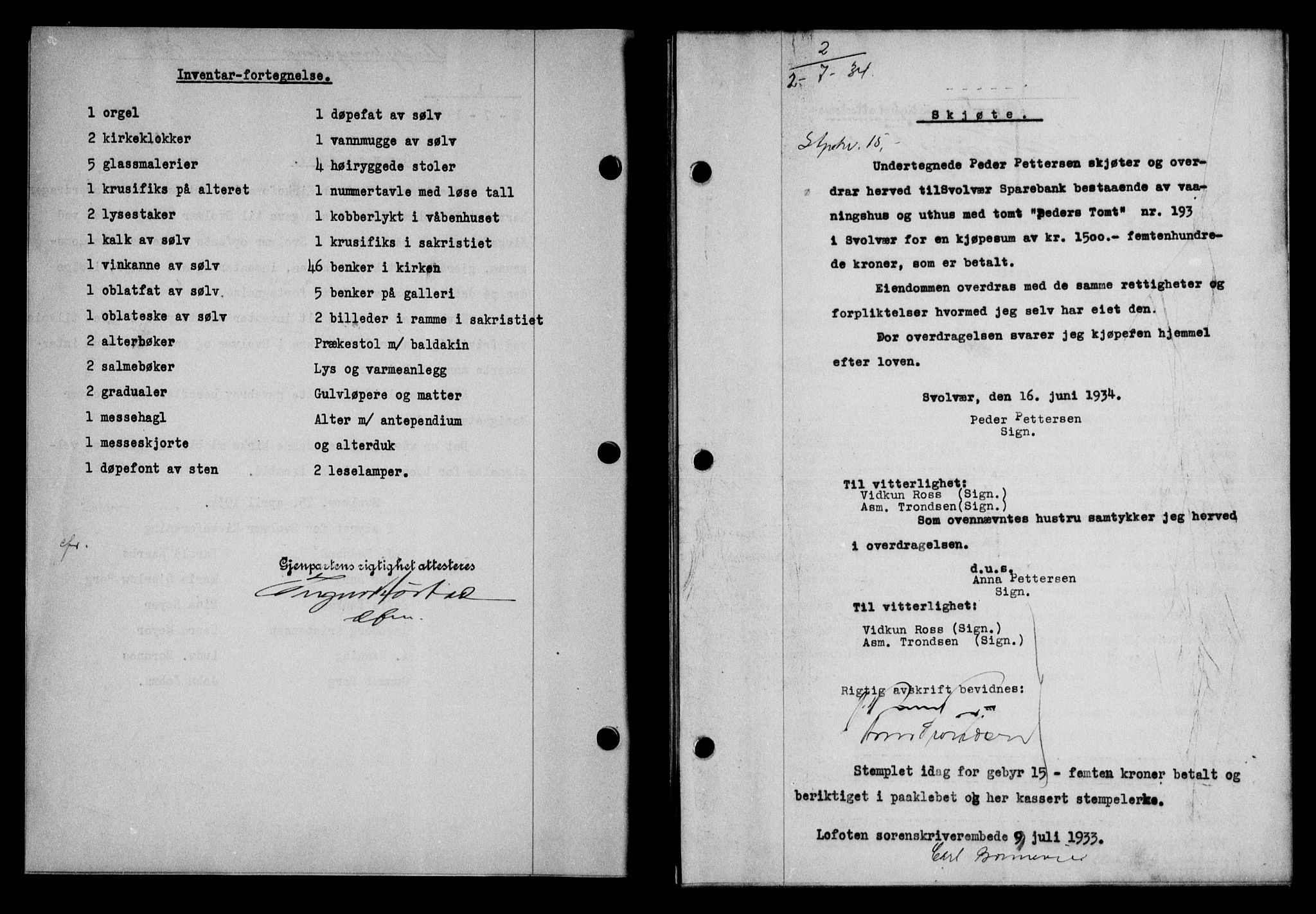 Lofoten sorenskriveri, SAT/A-0017/1/2/2C/L0030b: Mortgage book no. 30b, 1934-1934, Deed date: 02.07.1934