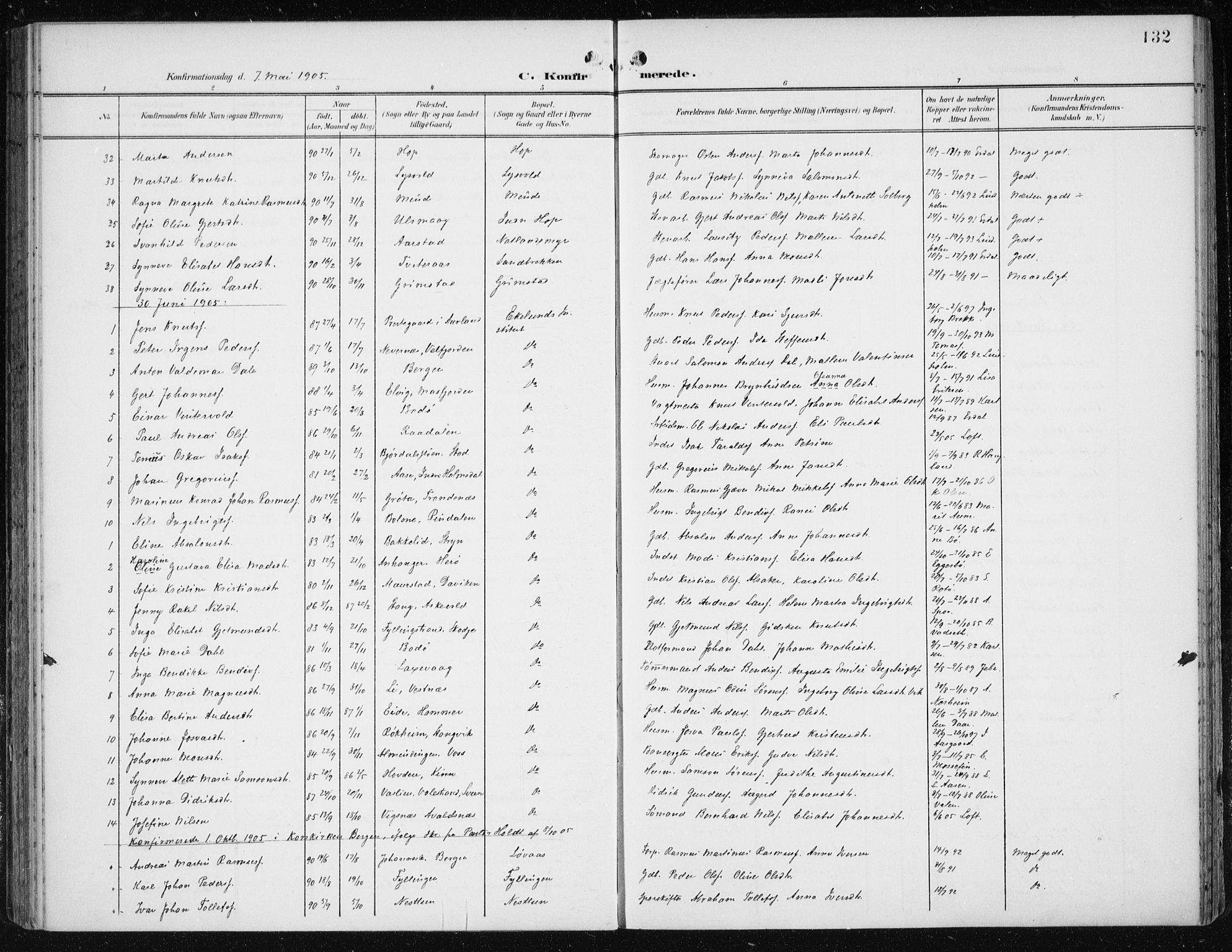 Fana Sokneprestembete, AV/SAB-A-75101/H/Haa/Haai/L0003: Parish register (official) no. I 3, 1900-1912, p. 132