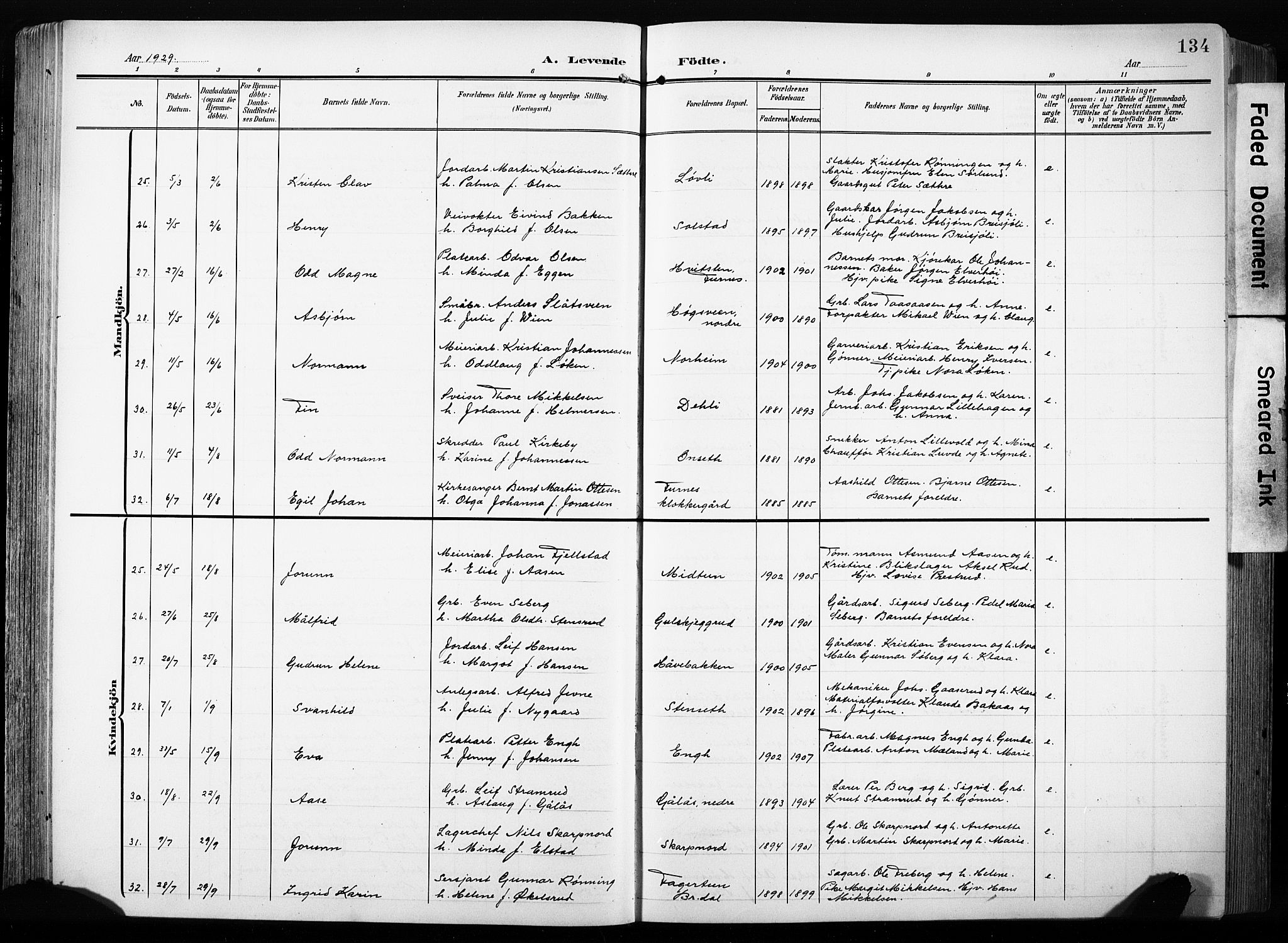 Furnes prestekontor, AV/SAH-PREST-012/L/La/L0001: Parish register (copy) no. 1, 1904-1933, p. 134