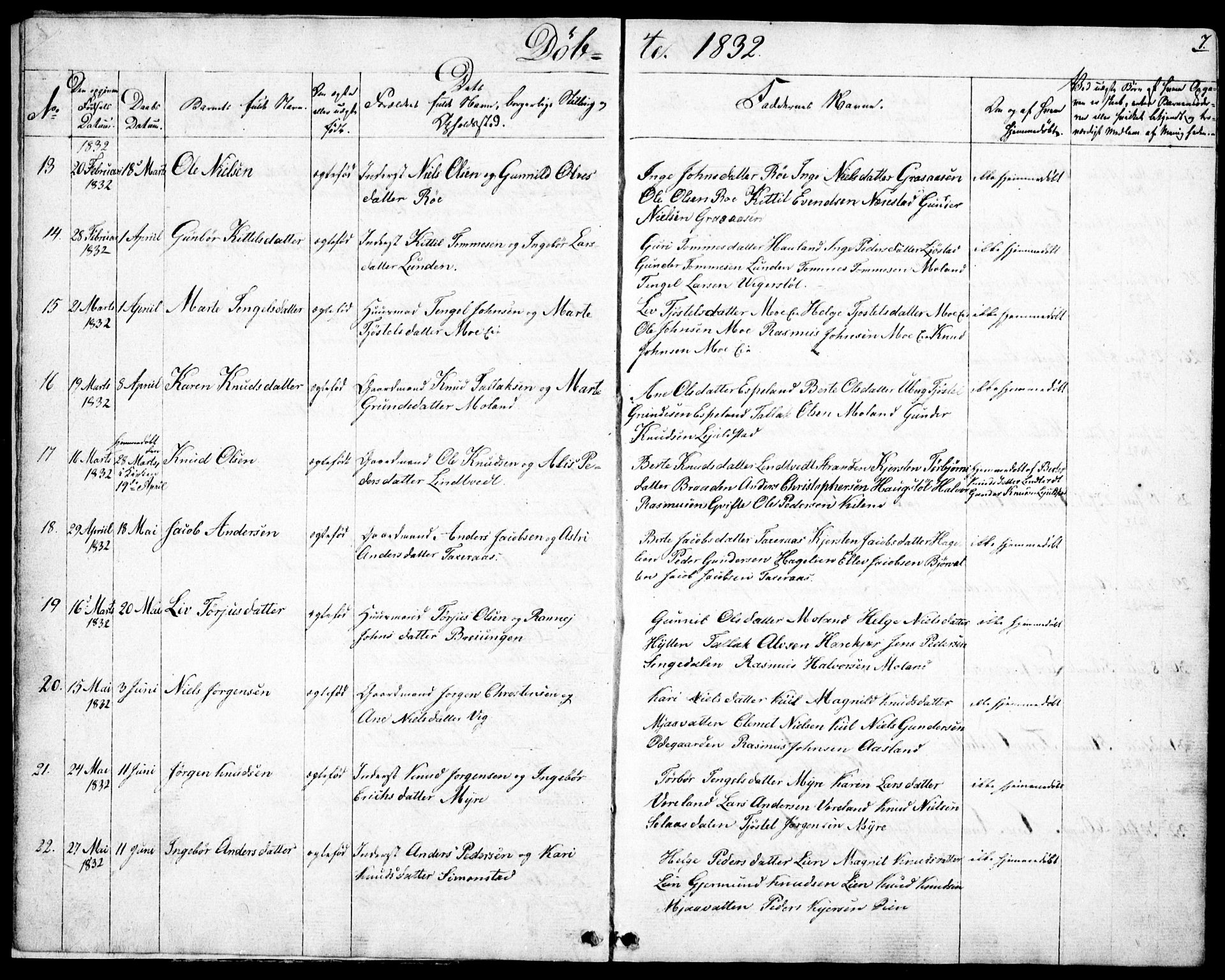 Gjerstad sokneprestkontor, AV/SAK-1111-0014/F/Fb/Fbb/L0002: Parish register (copy) no. B 2, 1831-1862, p. 7