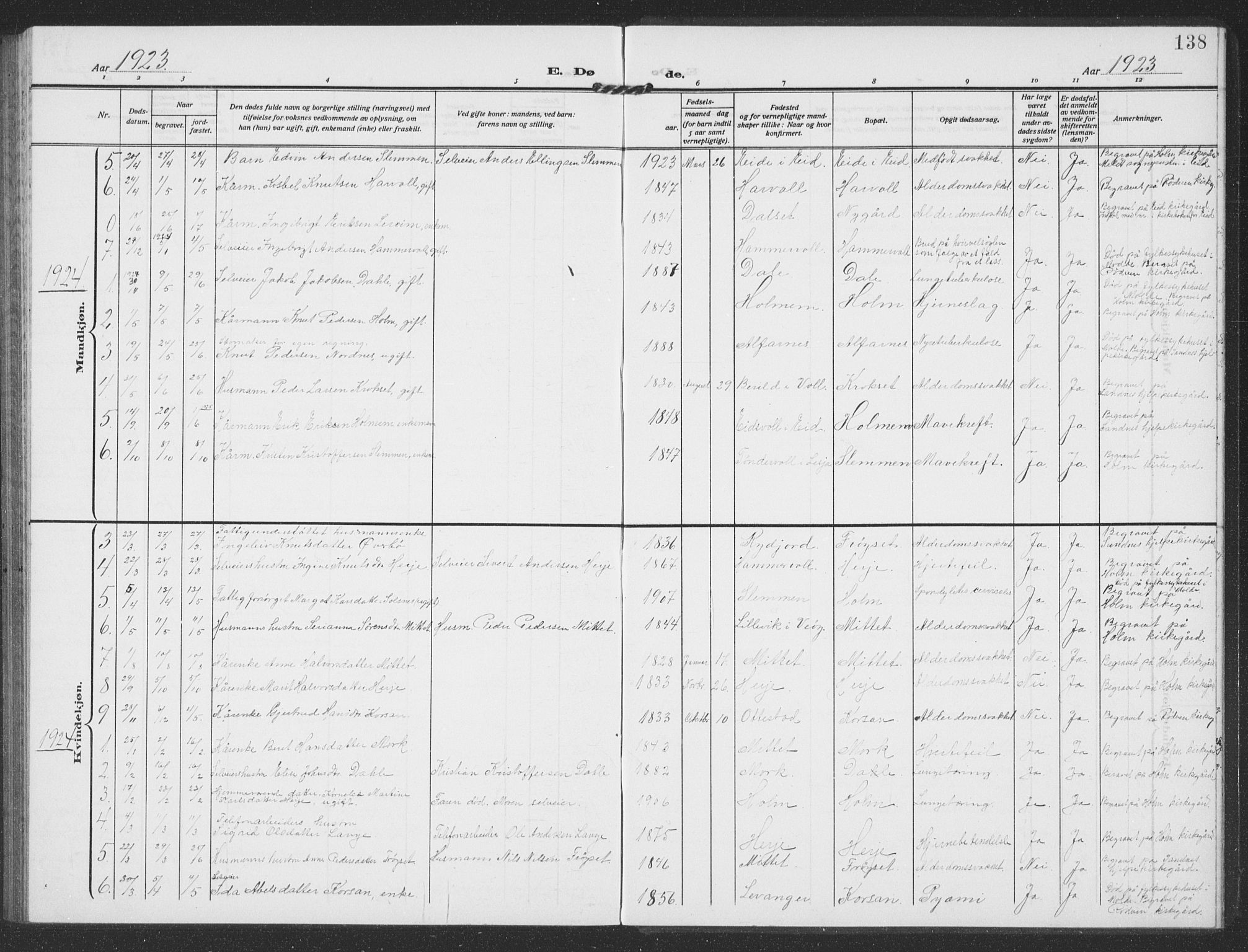 Ministerialprotokoller, klokkerbøker og fødselsregistre - Møre og Romsdal, AV/SAT-A-1454/549/L0615: Parish register (copy) no. 549C01, 1905-1932, p. 138