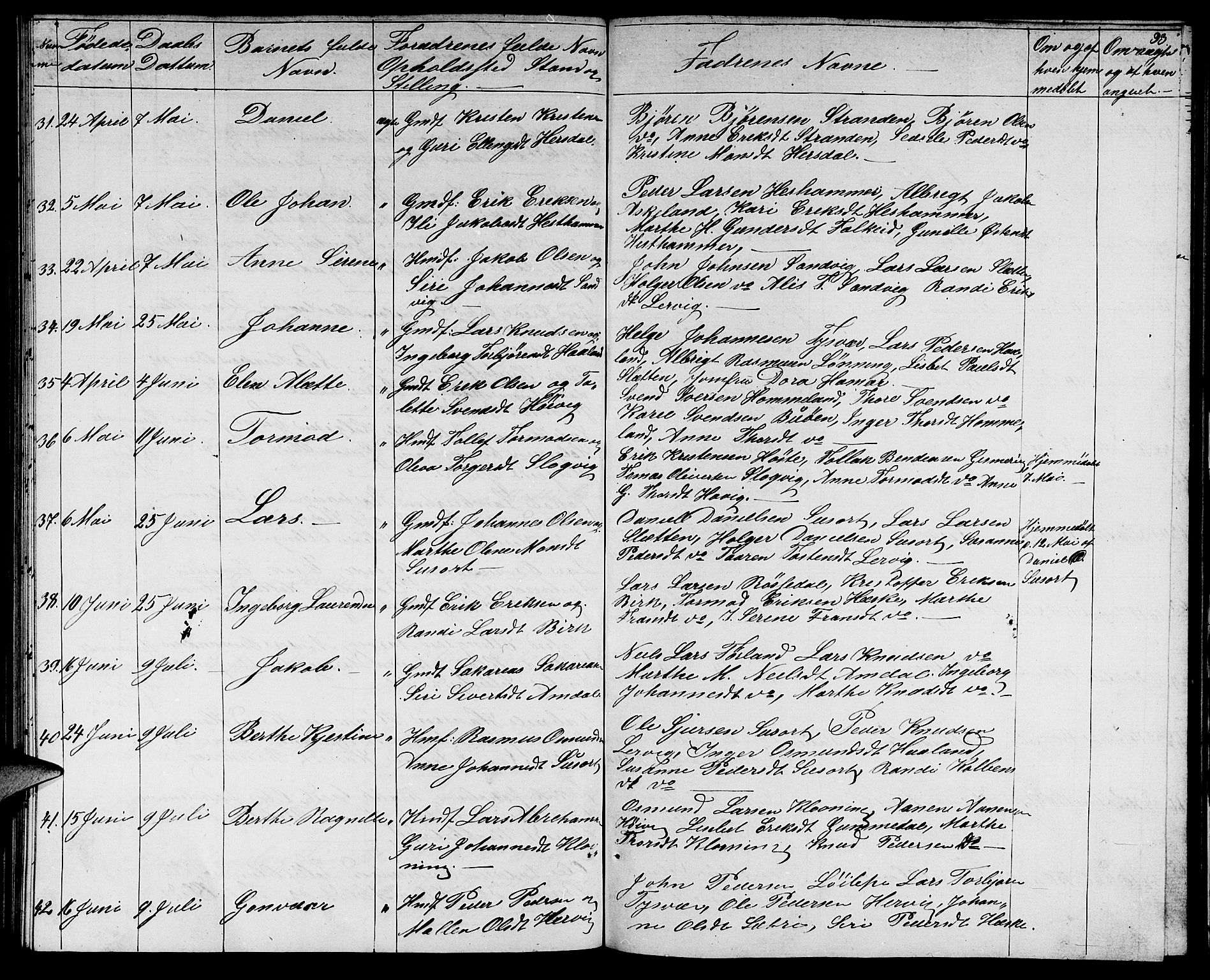 Tysvær sokneprestkontor, AV/SAST-A -101864/H/Ha/Hab/L0002: Parish register (copy) no. B 2, 1852-1868, p. 93