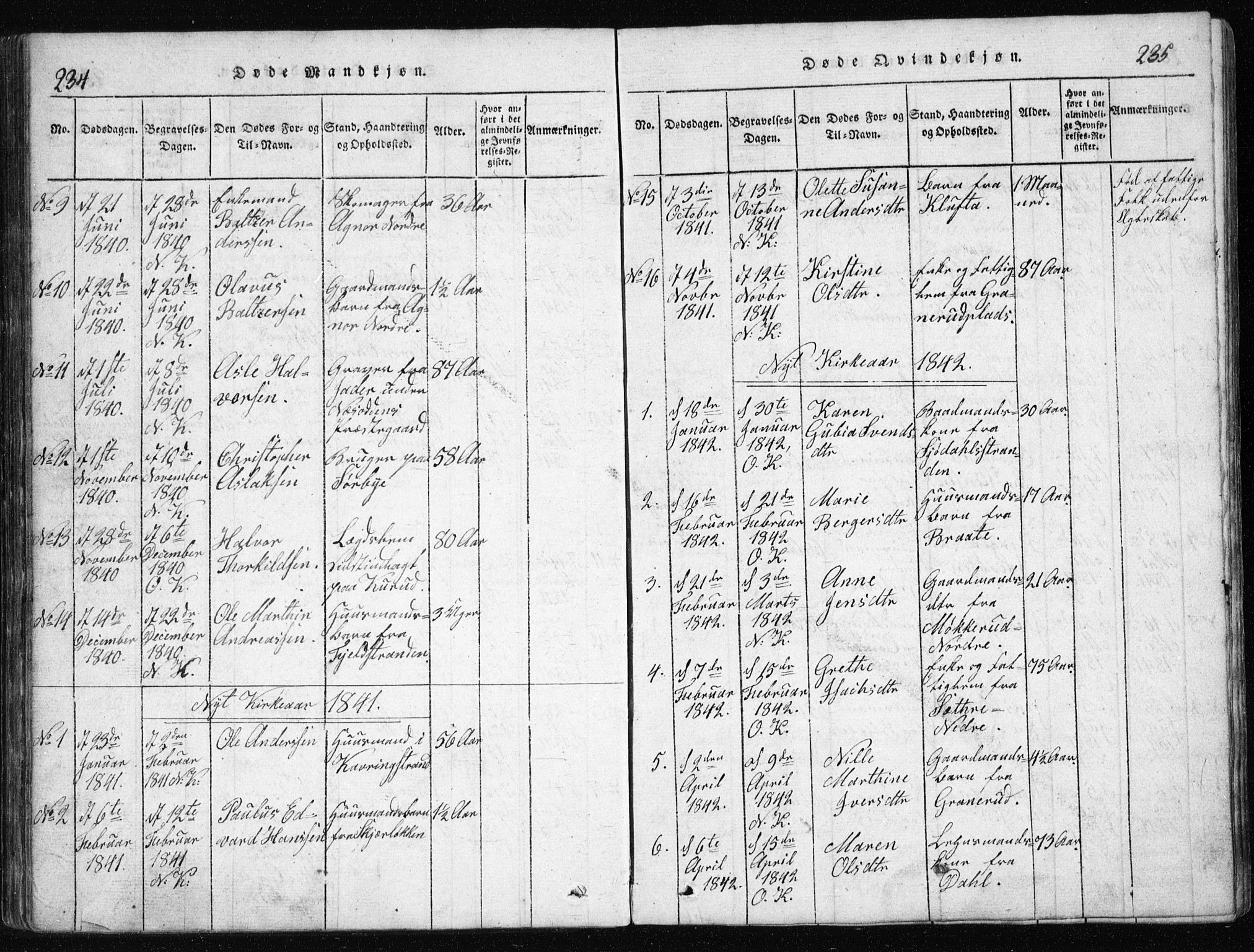 Nesodden prestekontor Kirkebøker, AV/SAO-A-10013/G/Ga/L0001: Parish register (copy) no. I 1, 1814-1847, p. 234-235