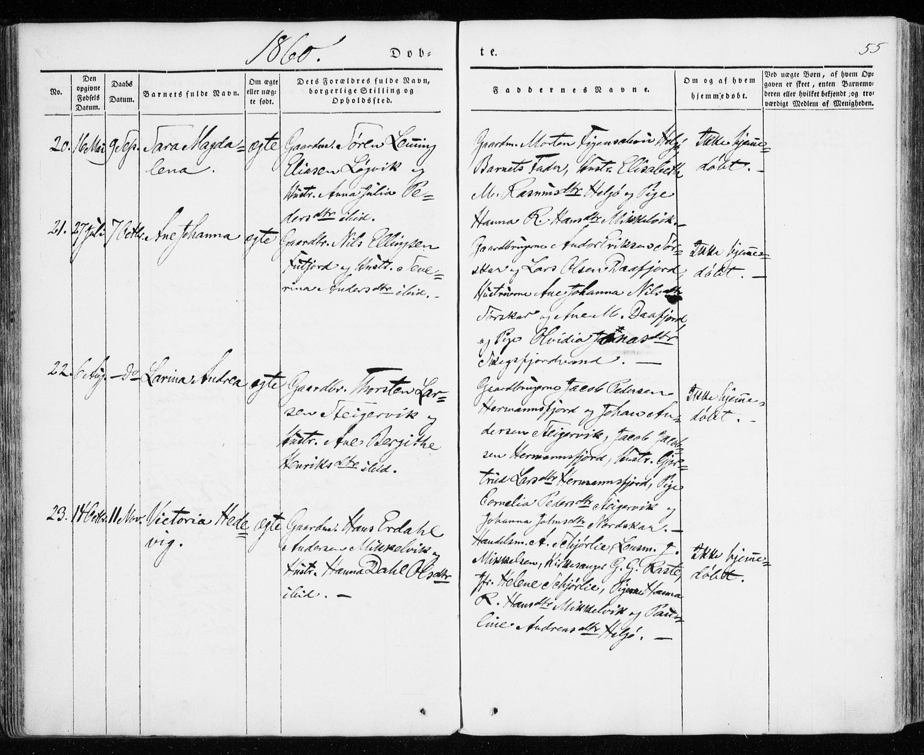 Karlsøy sokneprestembete, SATØ/S-1299/H/Ha/Haa/L0009kirke: Parish register (official) no. 9, 1838-1867, p. 55