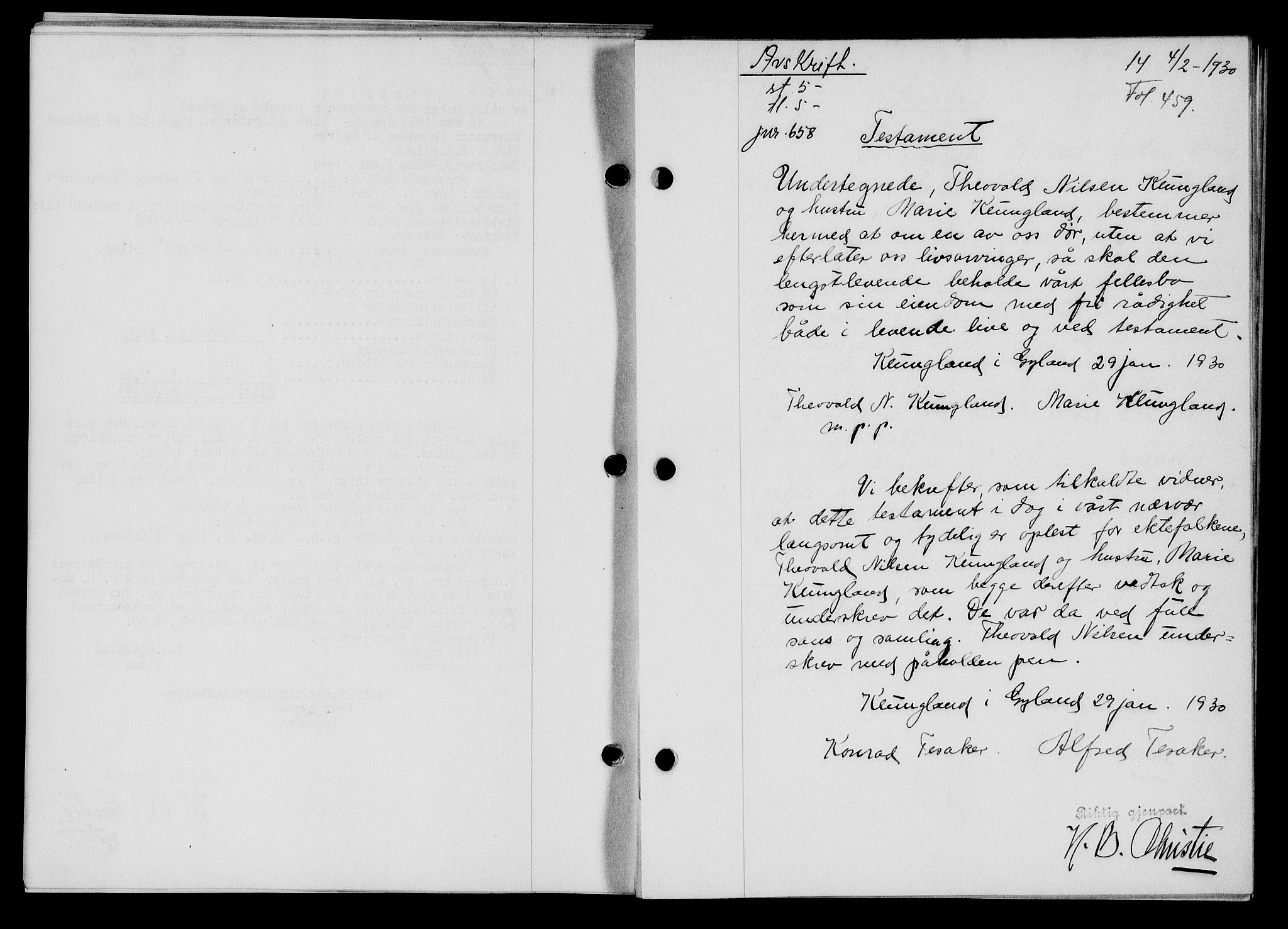Flekkefjord sorenskriveri, SAK/1221-0001/G/Gb/Gba/L0045: Mortgage book no. 43, 1929-1930, Deed date: 04.02.1930