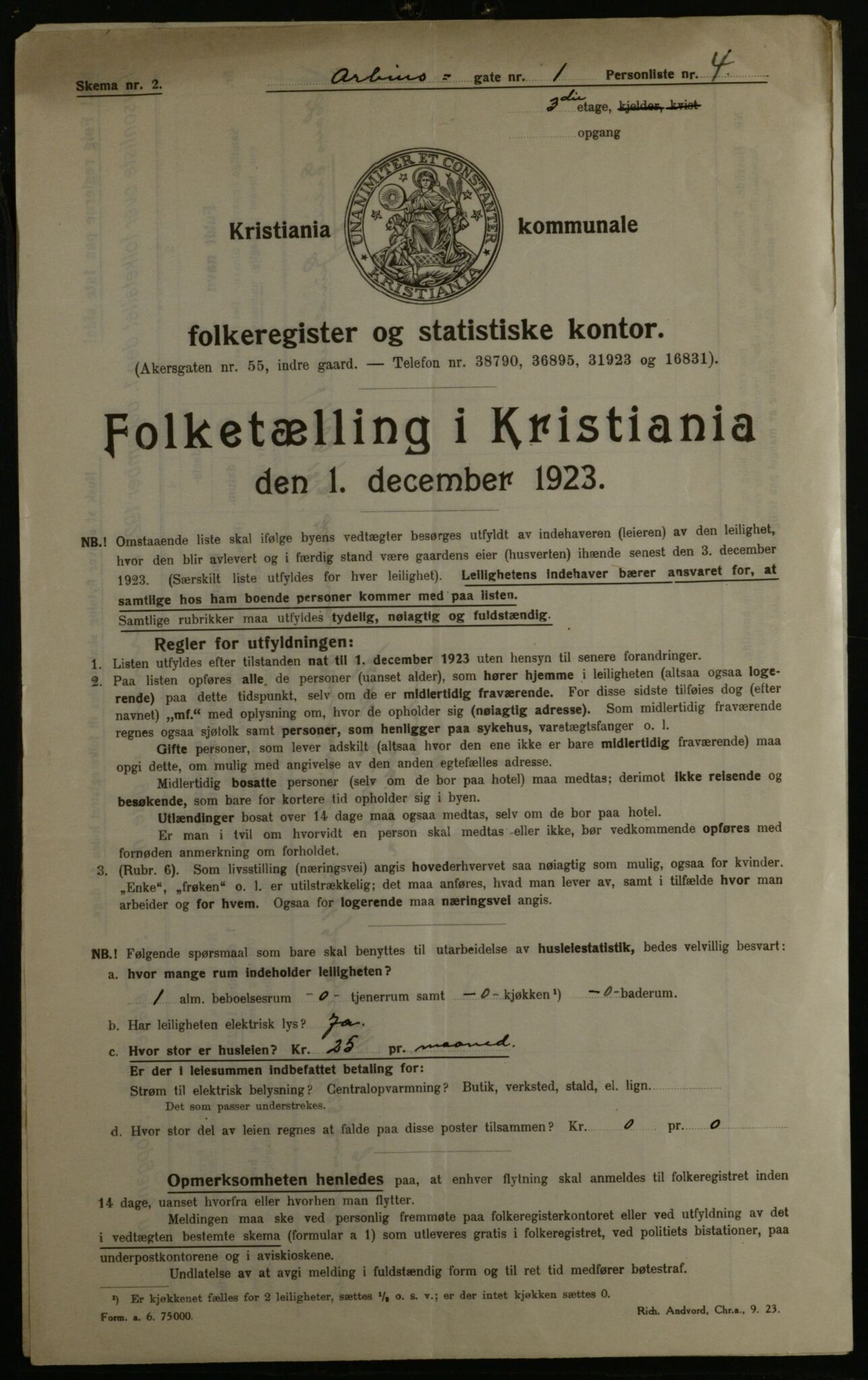 OBA, Municipal Census 1923 for Kristiania, 1923, p. 1741