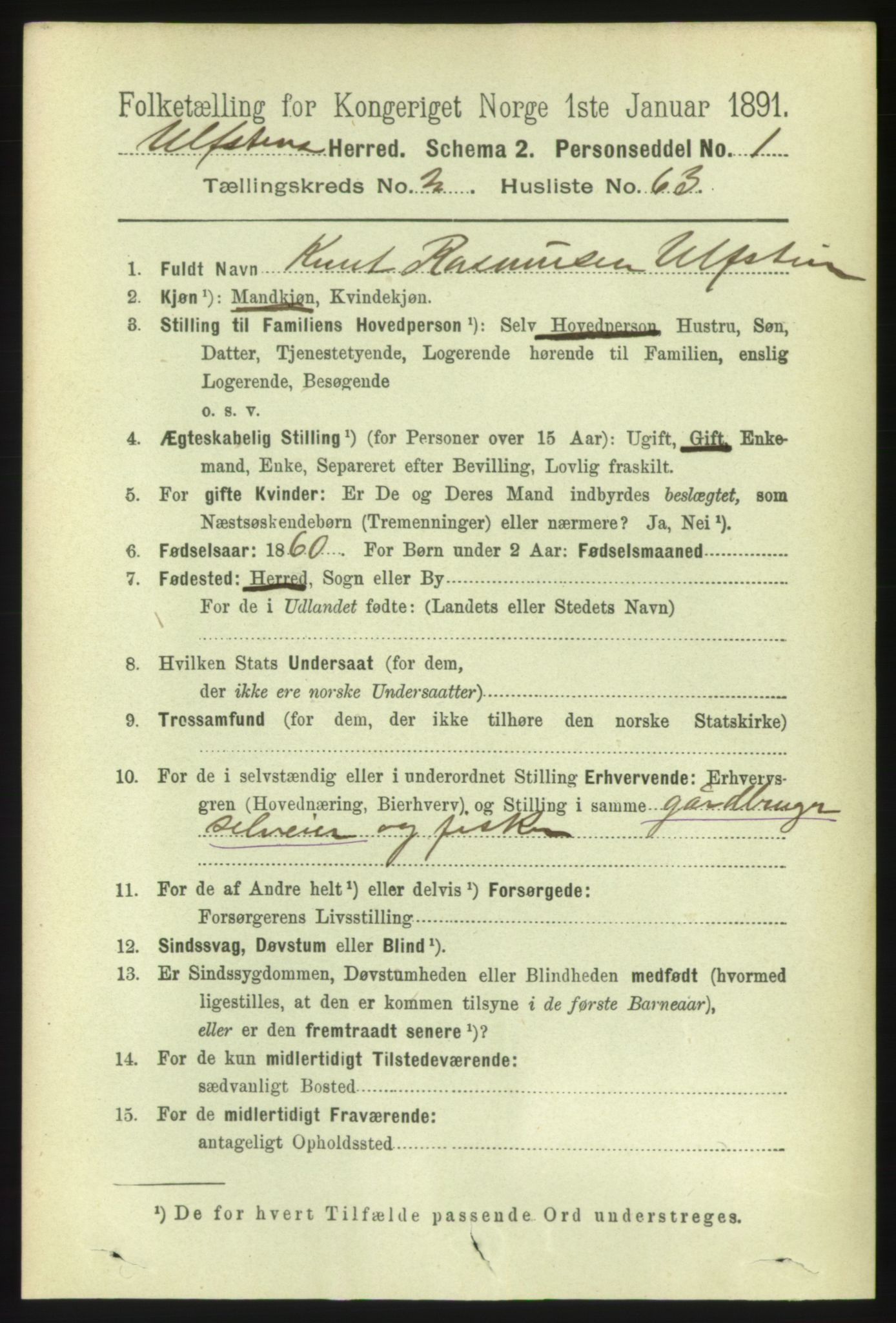 RA, 1891 census for 1516 Ulstein, 1891, p. 719