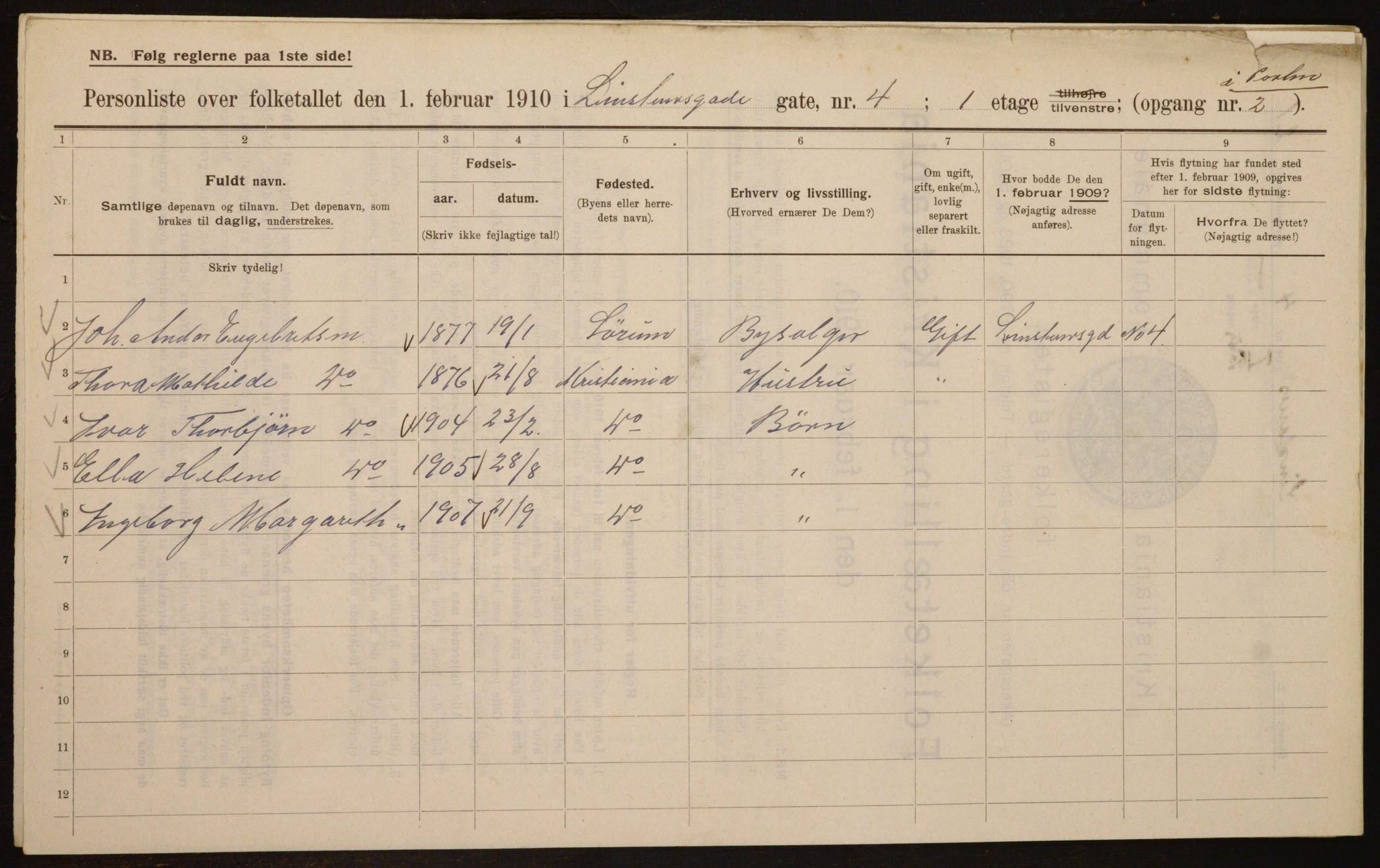 OBA, Municipal Census 1910 for Kristiania, 1910, p. 55761