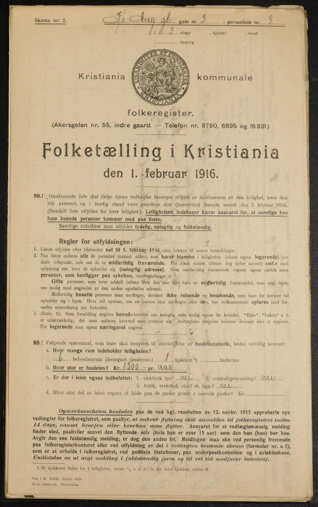 OBA, Municipal Census 1916 for Kristiania, 1916, p. 55091